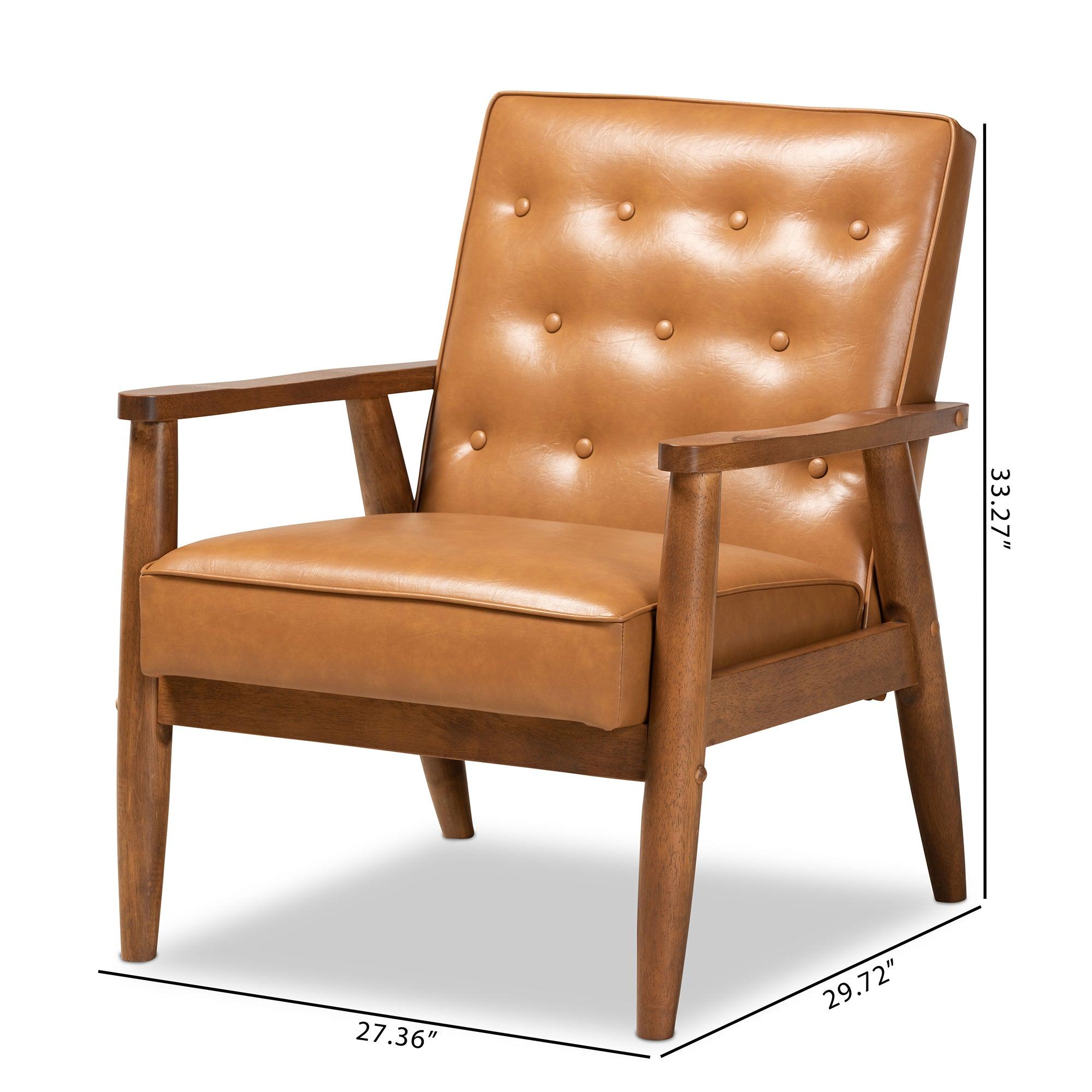 Sorrento Mid-Century Modern Faux Leather Upholstered and Finished Wood Lounge Chair