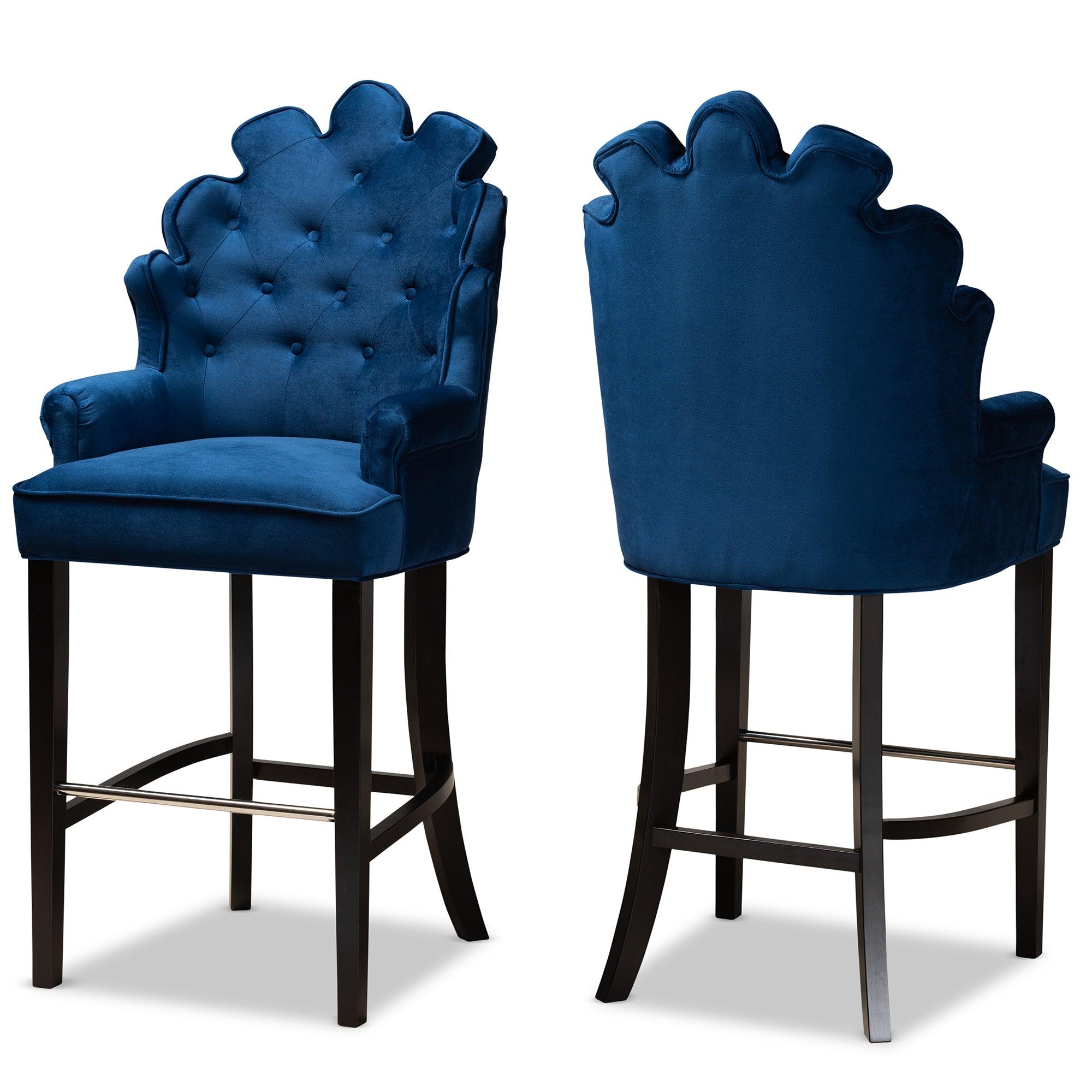 Chloe Modern and Contemporary Velvet Upholstered and Finished Wood 2-Piece Bar Stool Set