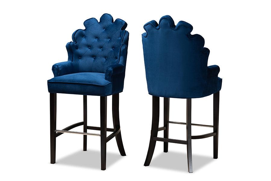 Chloe Modern and Contemporary Velvet Upholstered and Finished Wood 2-Piece Bar Stool Set