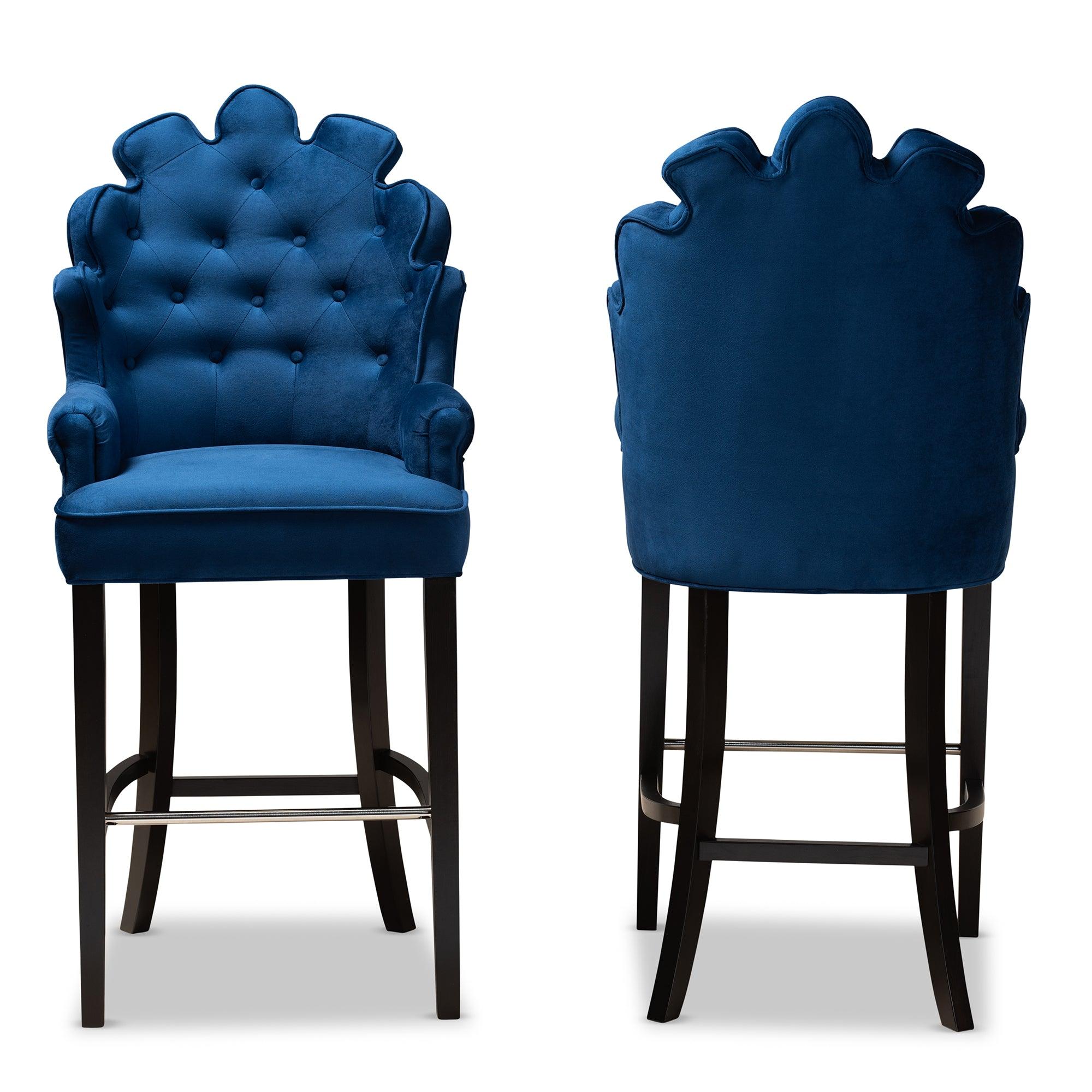 Chloe Modern and Contemporary Velvet Upholstered and Finished Wood 2-Piece Bar Stool Set