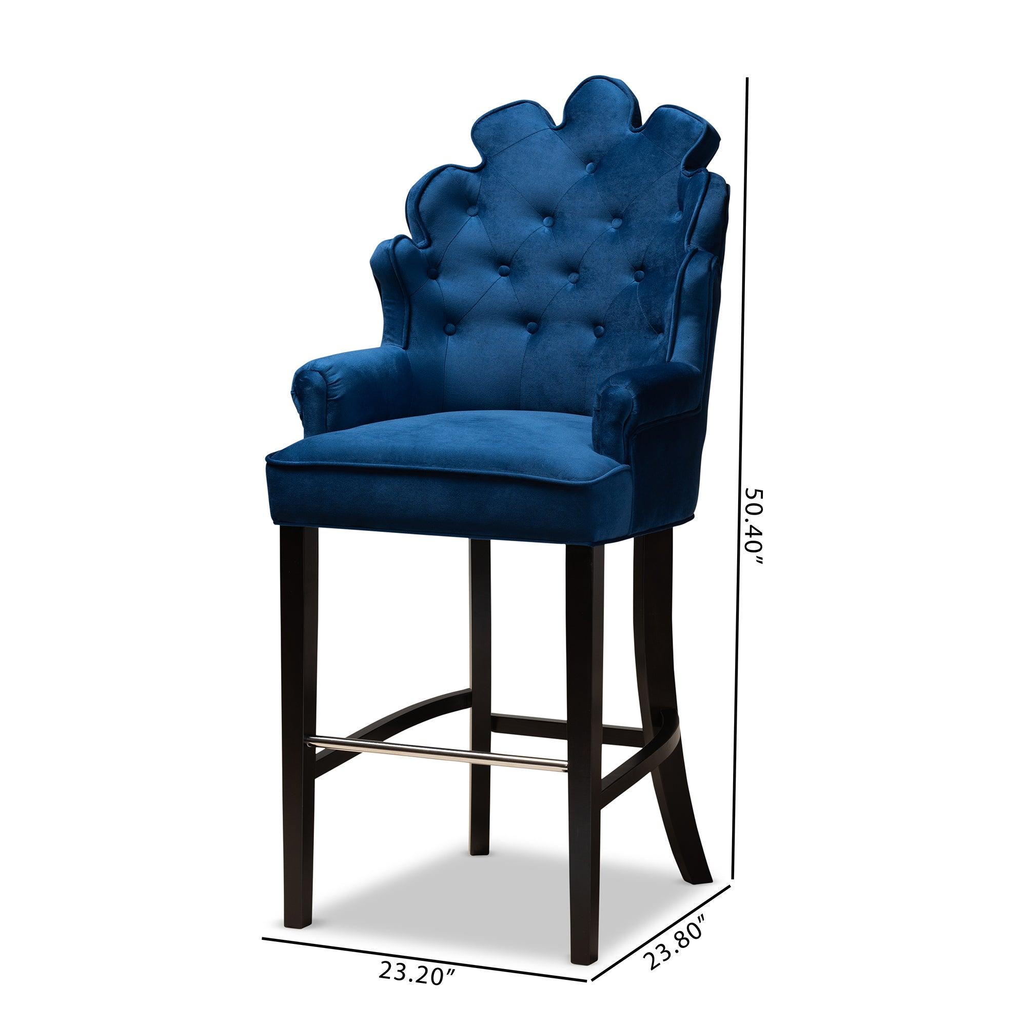 Chloe Modern and Contemporary Velvet Upholstered and Finished Wood 2-Piece Bar Stool Set