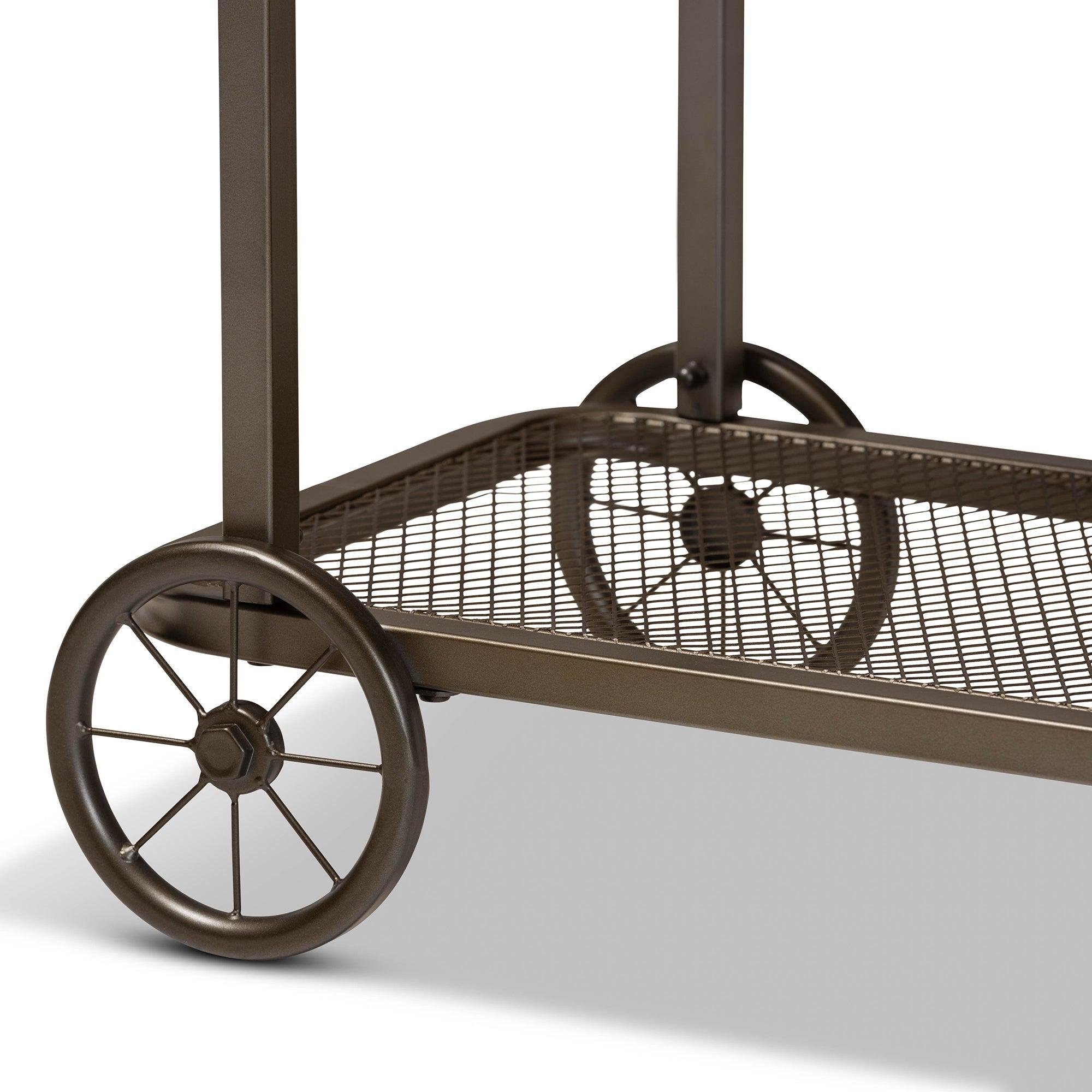 Terence Vintage Rustic Industrial Finished Wood and Finished Metal Wheeled Console Table