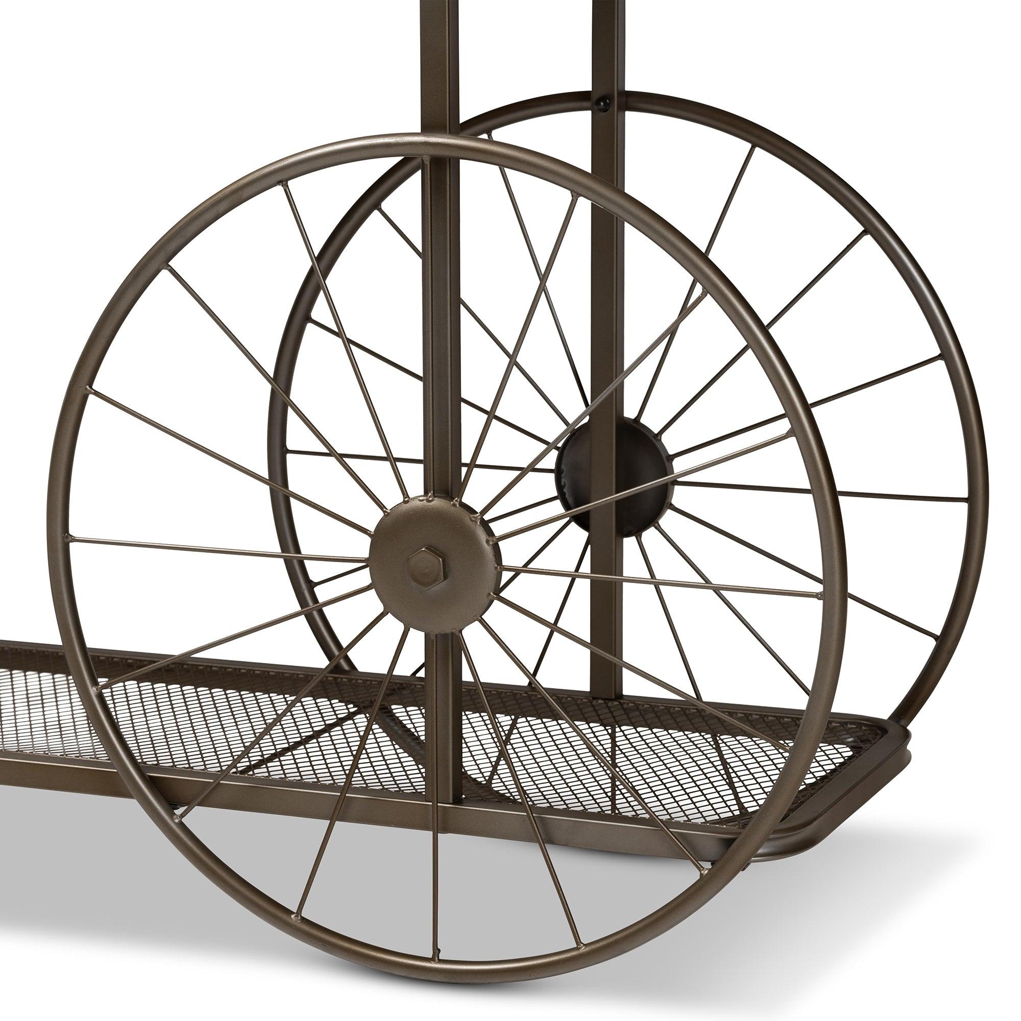 Terence Vintage Rustic Industrial Finished Wood and Finished Metal Wheeled Console Table