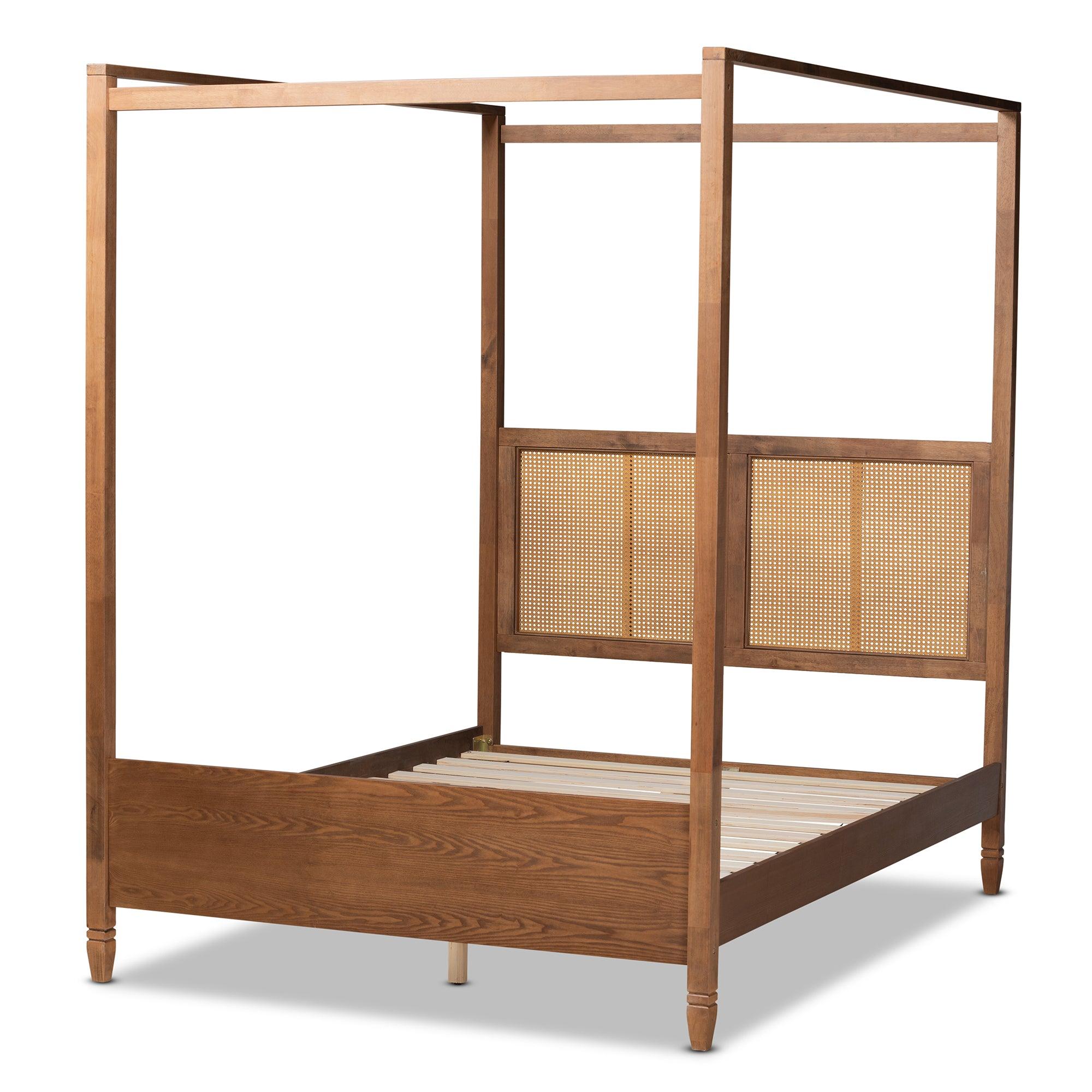 Malia Modern and Contemporary Finished Wood and Synthetic Rattan Canopy Bed