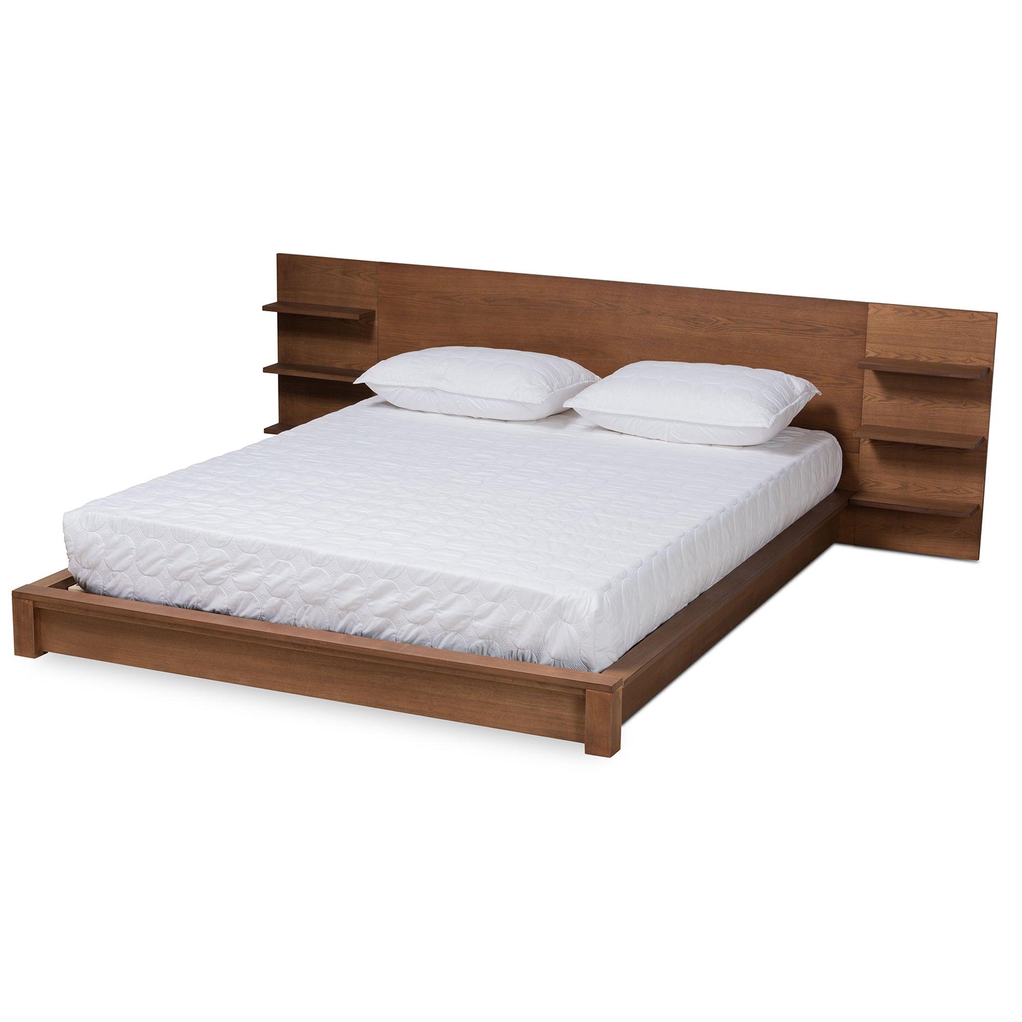 Elina Modern and Contemporary Finished Wood Platform Storage Bed with Shelves