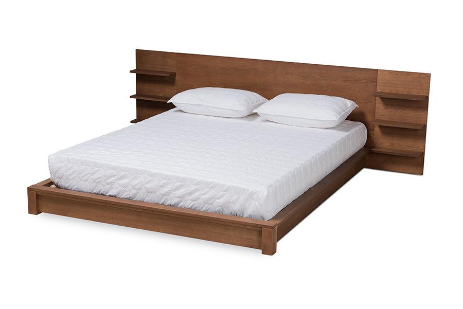 Elina Modern and Contemporary Finished Wood Platform Storage Bed with Shelves