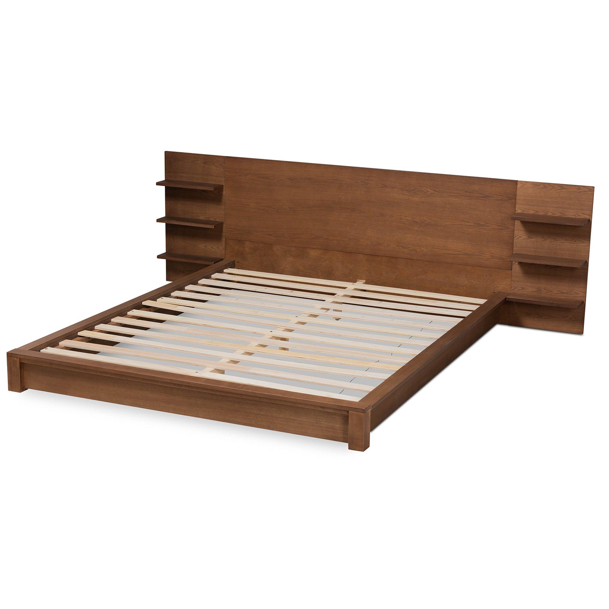 Elina Modern and Contemporary Finished Wood Platform Storage Bed with Shelves