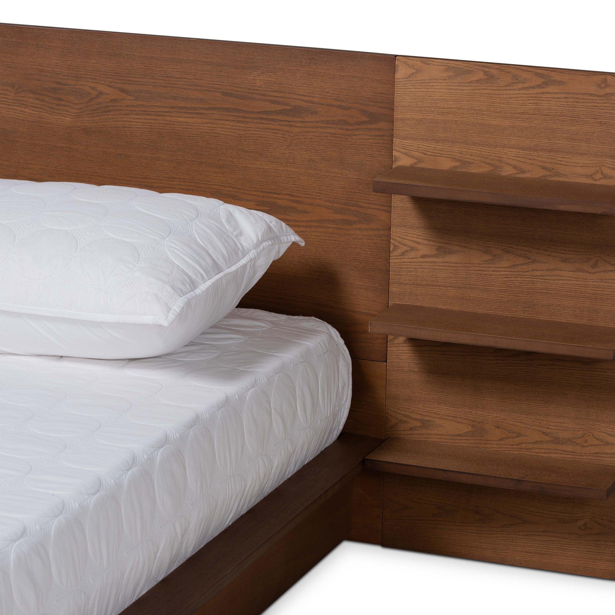Elina Modern and Contemporary Finished Wood Platform Storage Bed with Shelves