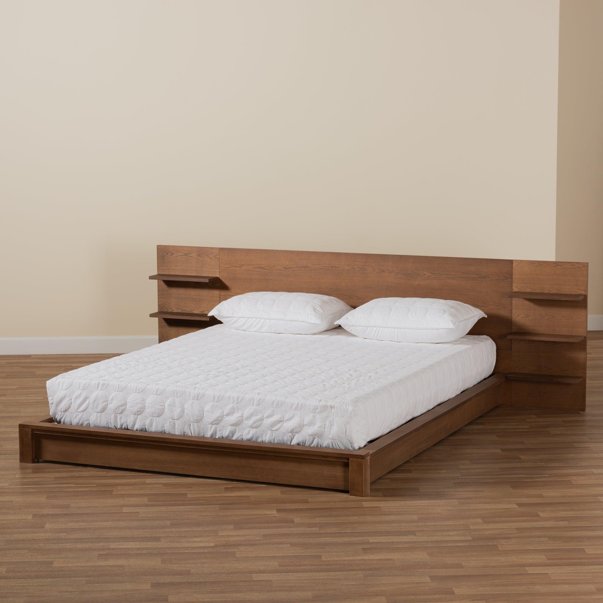 Elina Modern and Contemporary Finished Wood Platform Storage Bed with Shelves