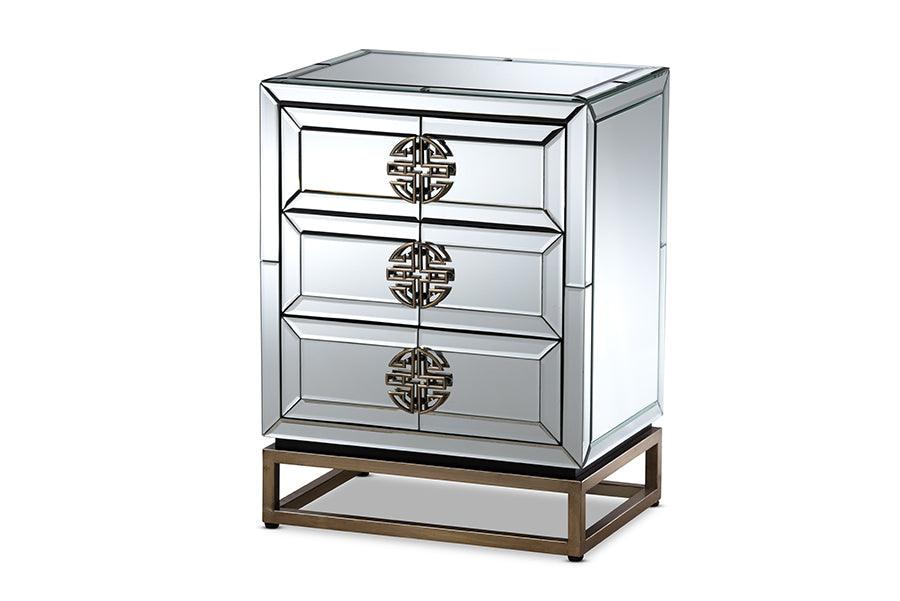 Laken Contemporary Glam and Luxe Mirrored and Finished 3-Drawer End Table