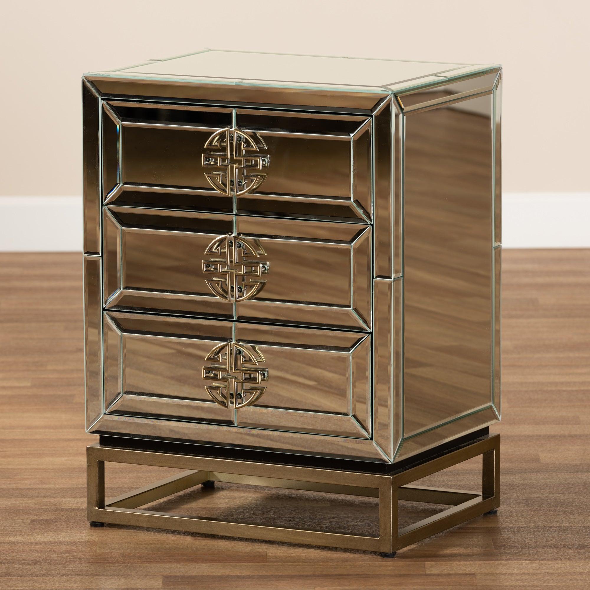 Laken Contemporary Glam and Luxe Mirrored and Finished 3-Drawer End Table