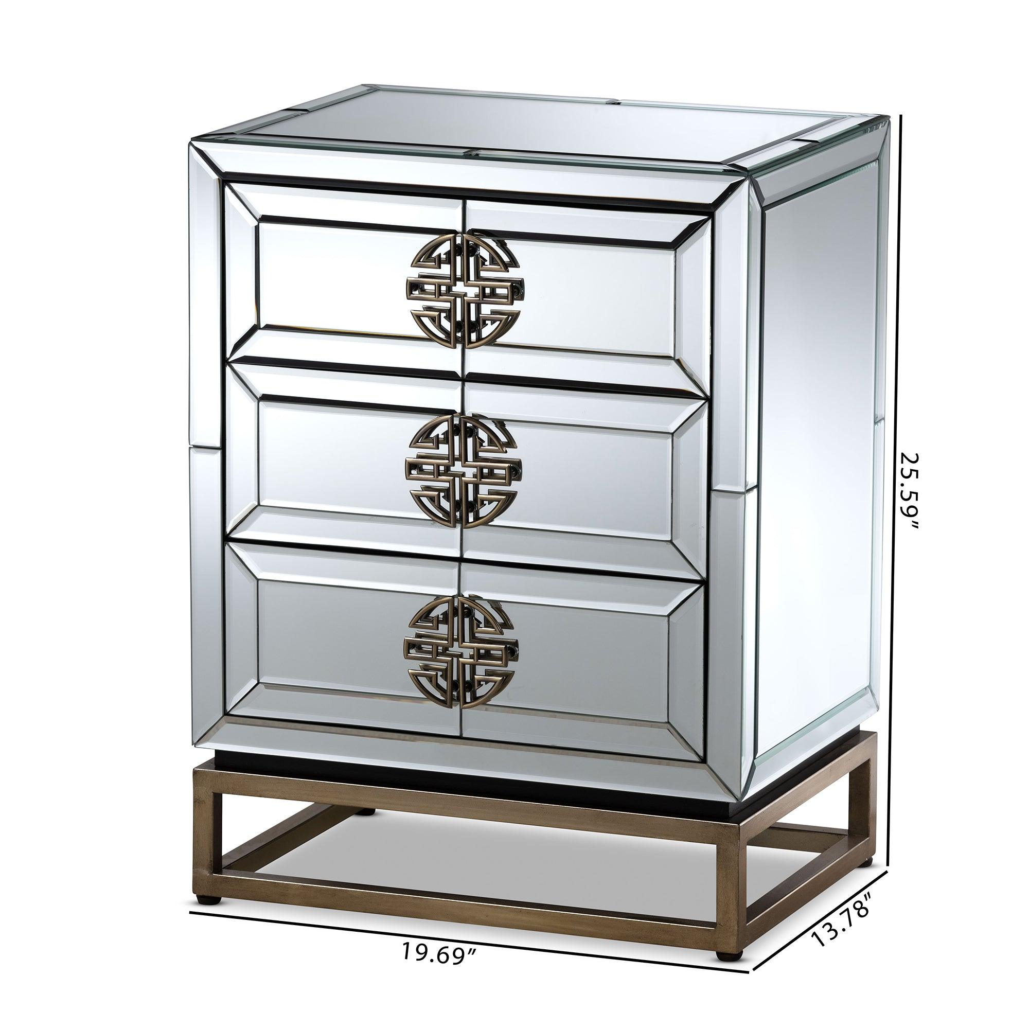 Laken Contemporary Glam and Luxe Mirrored and Finished 3-Drawer End Table
