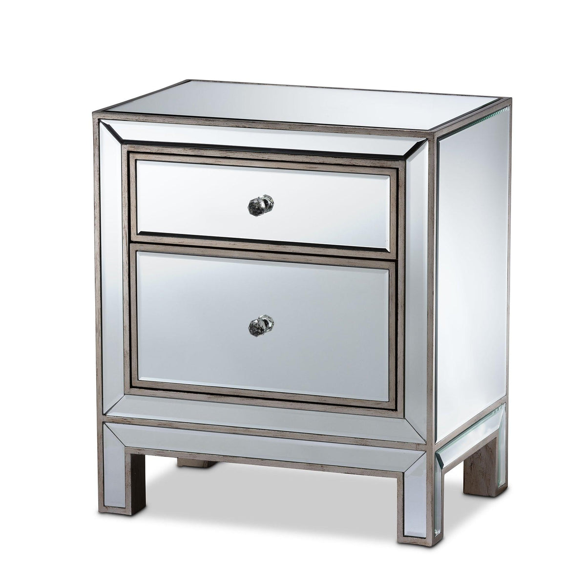 Fadri Contemporary Glam and Luxe Mirrored 2-Drawer End Table