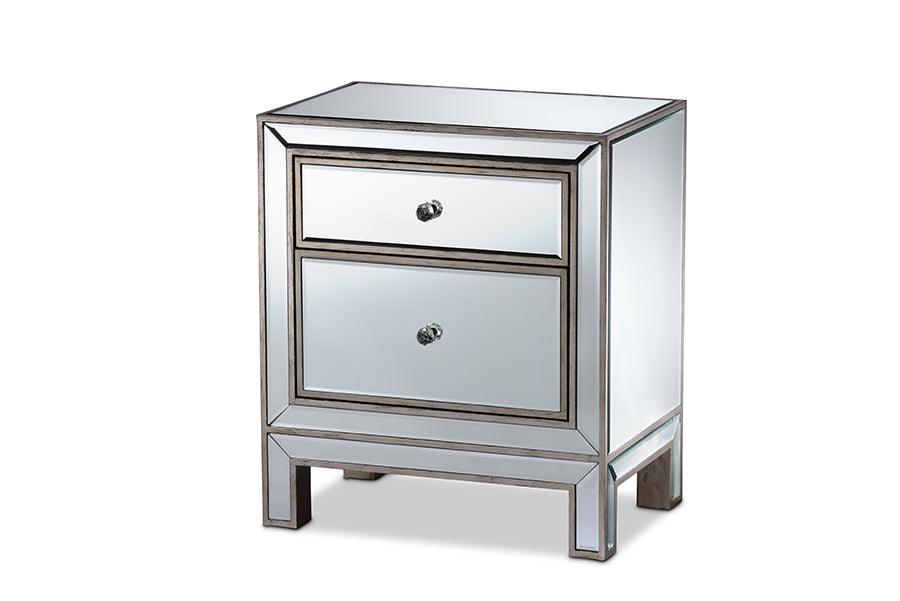 Fadri Contemporary Glam and Luxe Mirrored 2-Drawer End Table