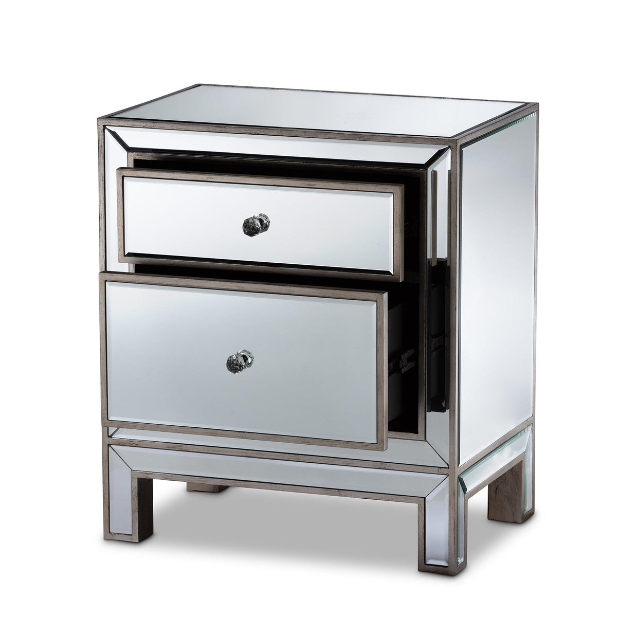 Fadri Contemporary Glam and Luxe Mirrored 2-Drawer End Table