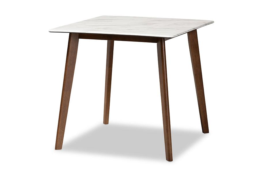 Kaylee Mid-Century Modern Transitional Finished Wood Dining Table with Faux Marble Tabletop