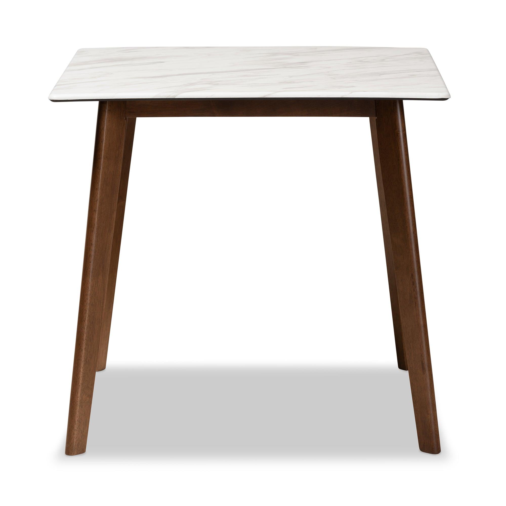 Kaylee Mid-Century Modern Transitional Finished Wood Dining Table with Faux Marble Tabletop