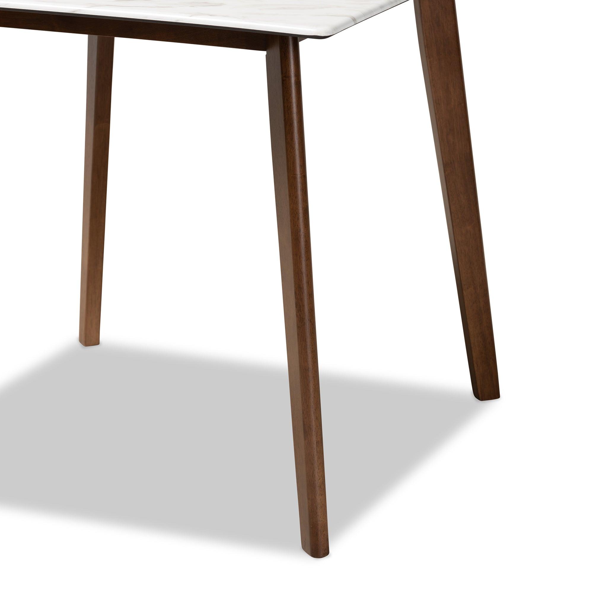 Kaylee Mid-Century Modern Transitional Finished Wood Dining Table with Faux Marble Tabletop