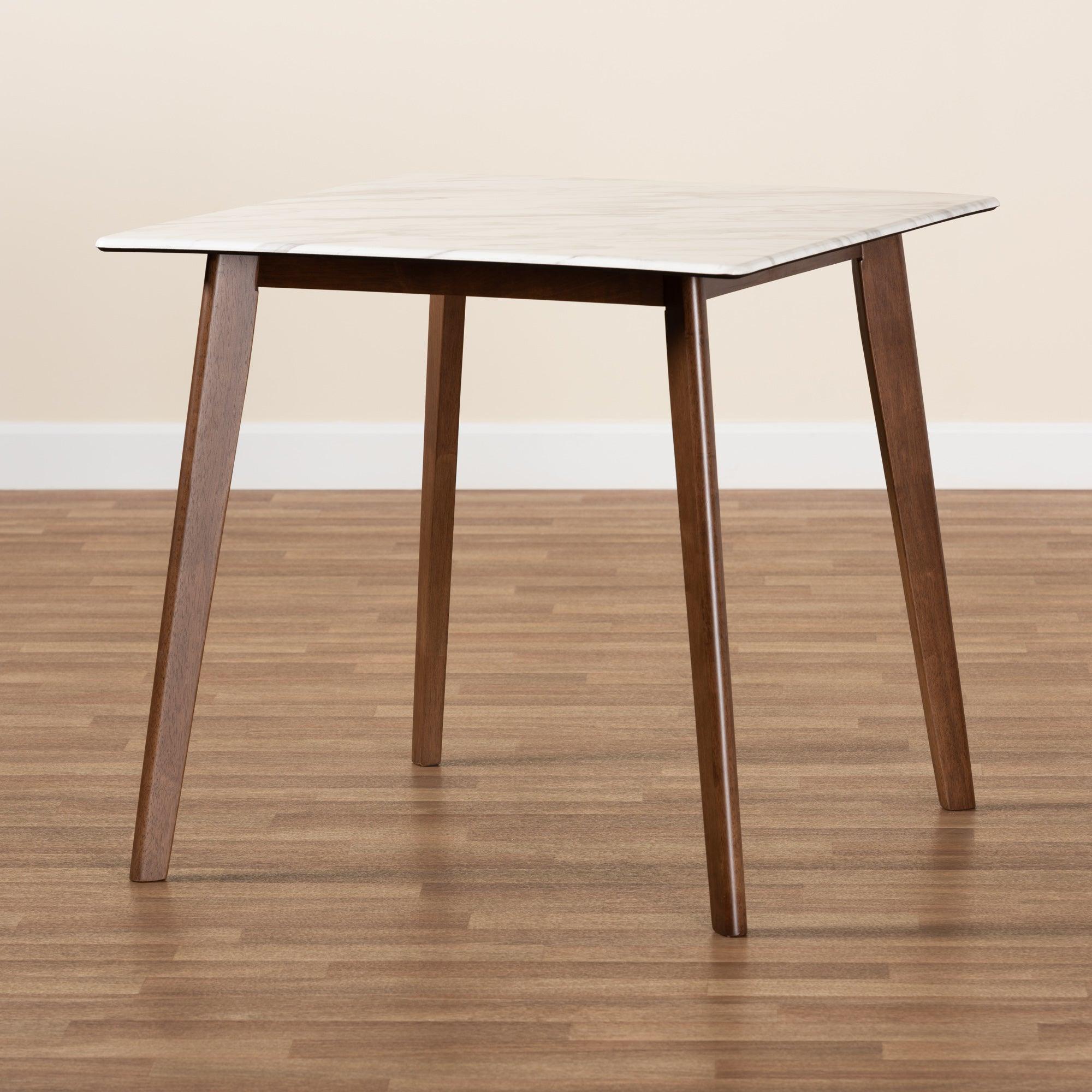 Kaylee Mid-Century Modern Transitional Finished Wood Dining Table with Faux Marble Tabletop