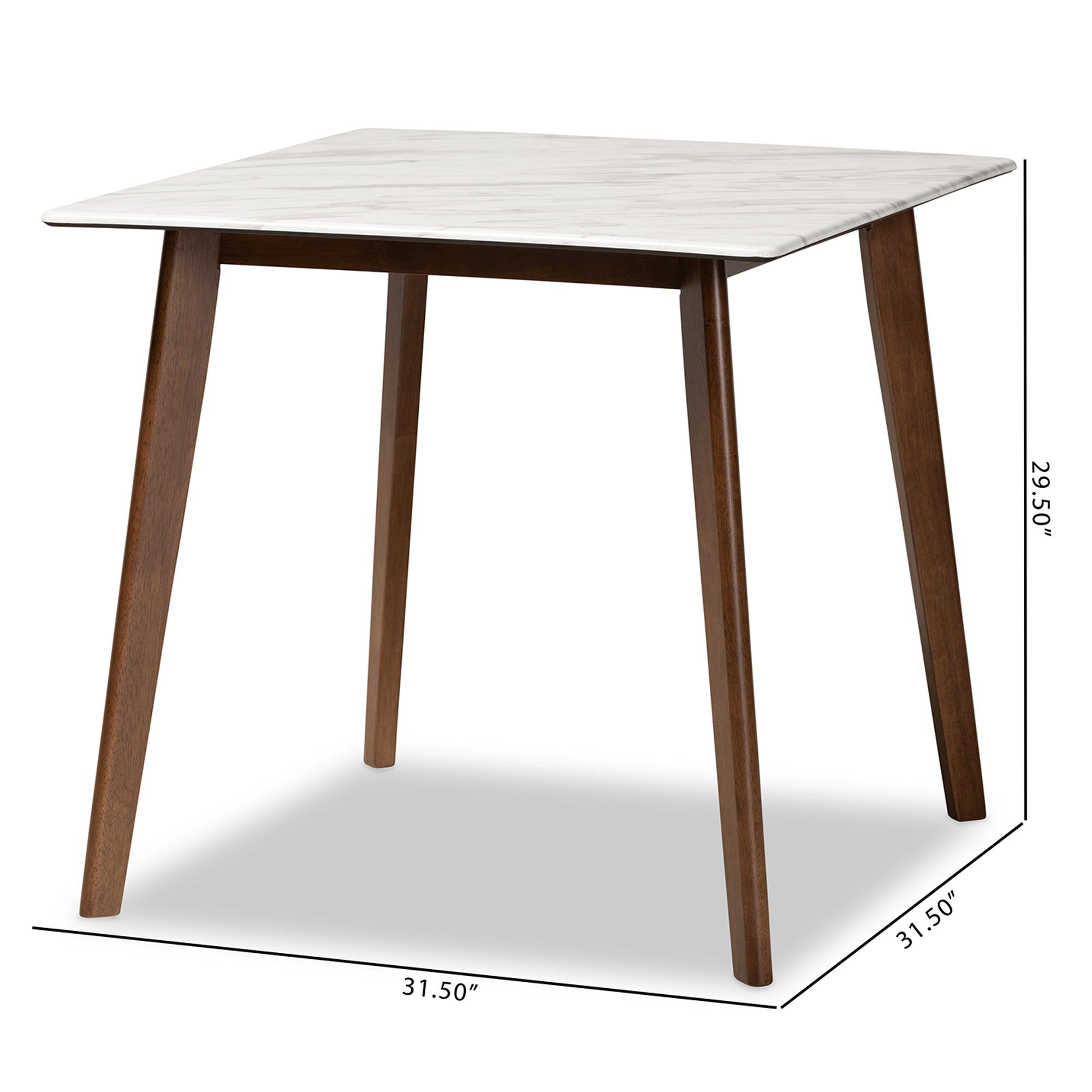 Kaylee Mid-Century Modern Transitional Finished Wood Dining Table with Faux Marble Tabletop
