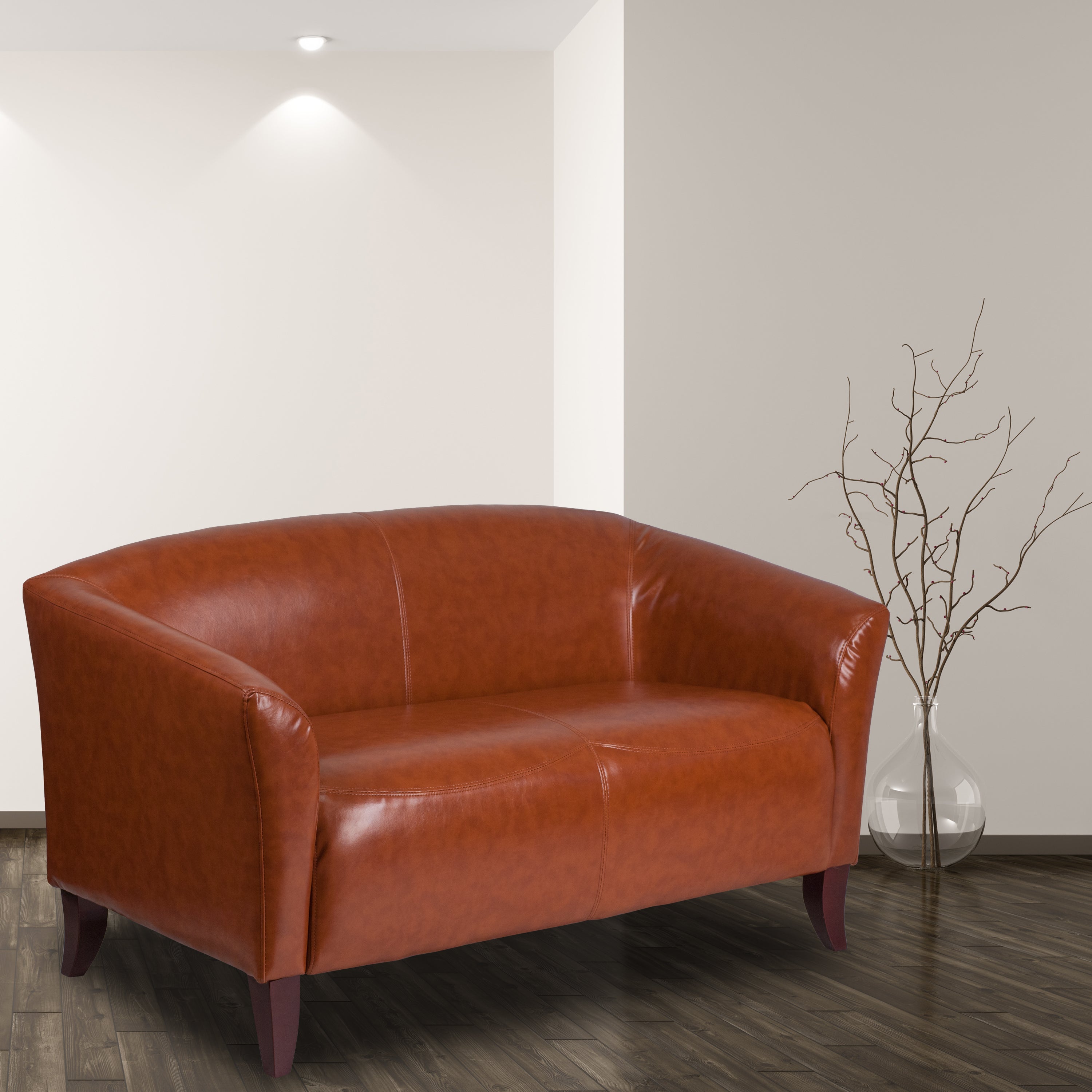 HERCULES Imperial Series LeatherSoft Loveseat with Cherry Wood Feet-Reception Loveseat-Flash Furniture-Wall2Wall Furnishings