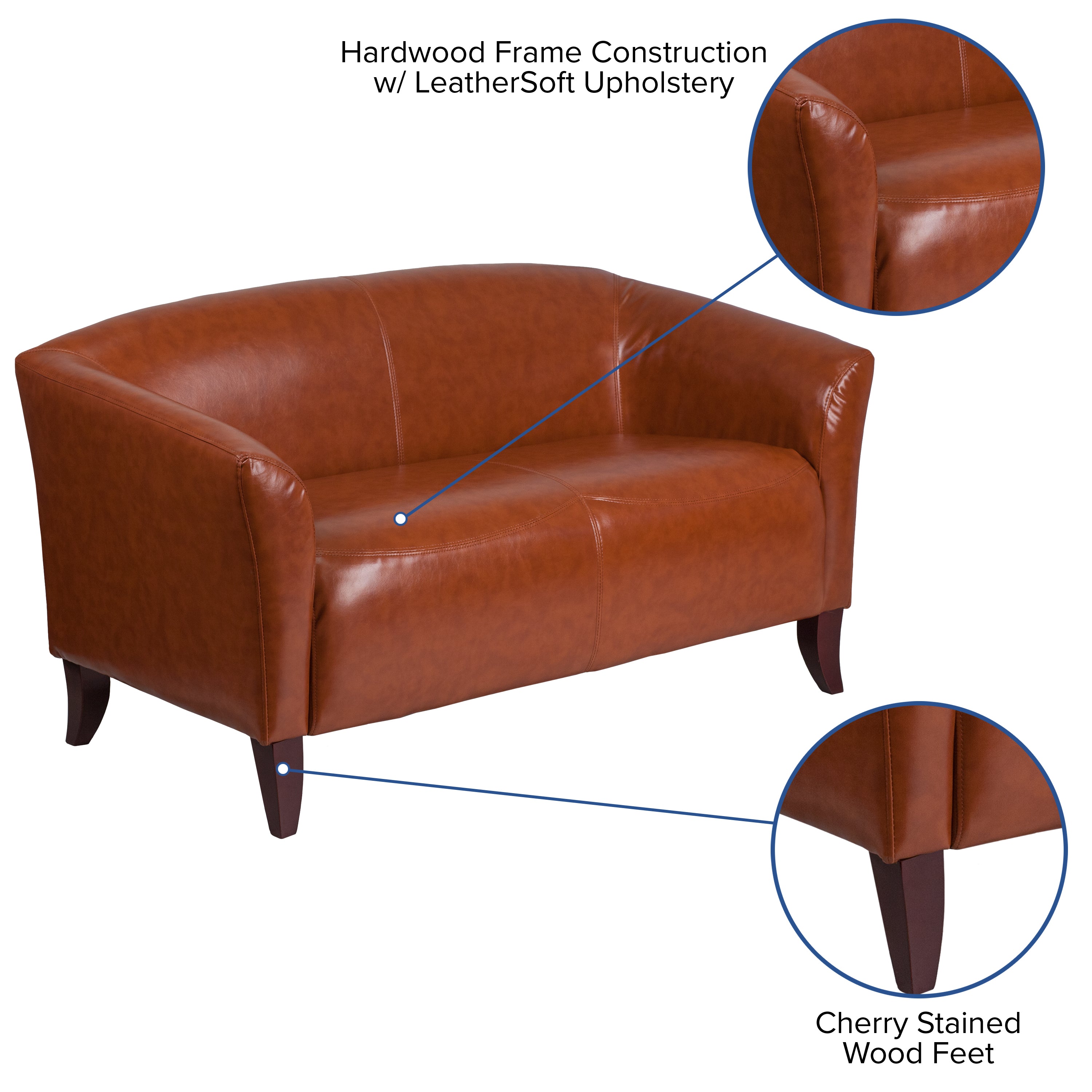 HERCULES Imperial Series LeatherSoft Loveseat with Cherry Wood Feet-Reception Loveseat-Flash Furniture-Wall2Wall Furnishings