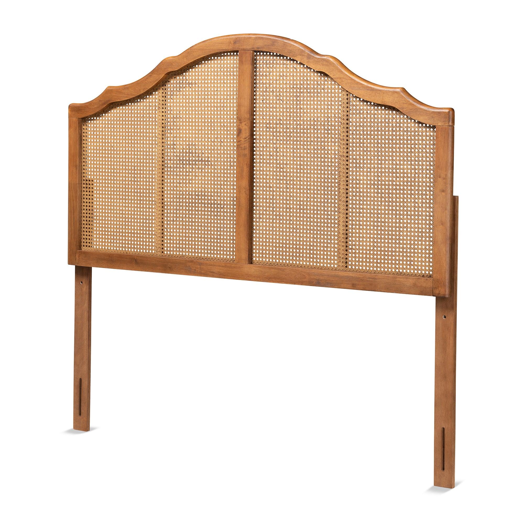 Iris Vintage Classic and Traditional Ash Finished Wood and Synthetic Rattan Arched Headboard