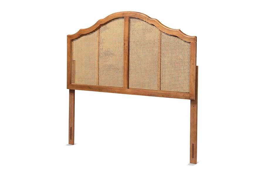 Iris Vintage Classic and Traditional Ash Finished Wood and Synthetic Rattan Arched Headboard