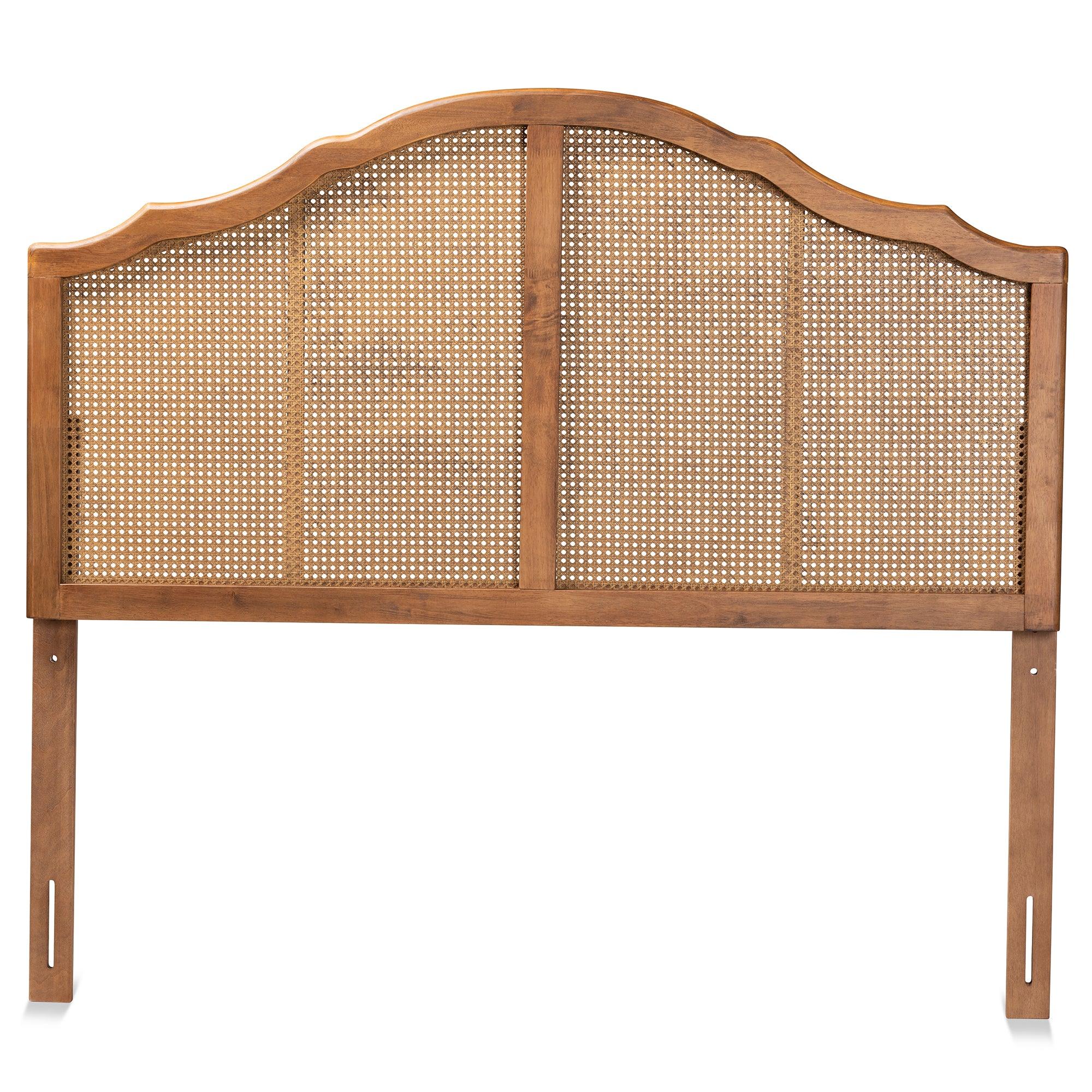 Iris Vintage Classic and Traditional Ash Finished Wood and Synthetic Rattan Arched Headboard