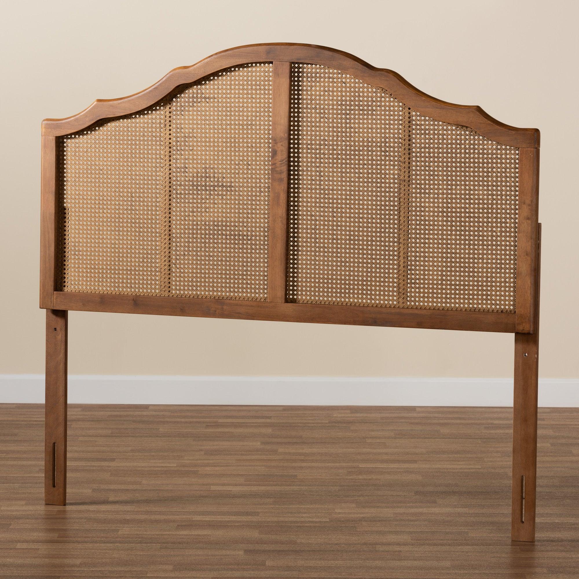 Iris Vintage Classic and Traditional Ash Finished Wood and Synthetic Rattan Arched Headboard