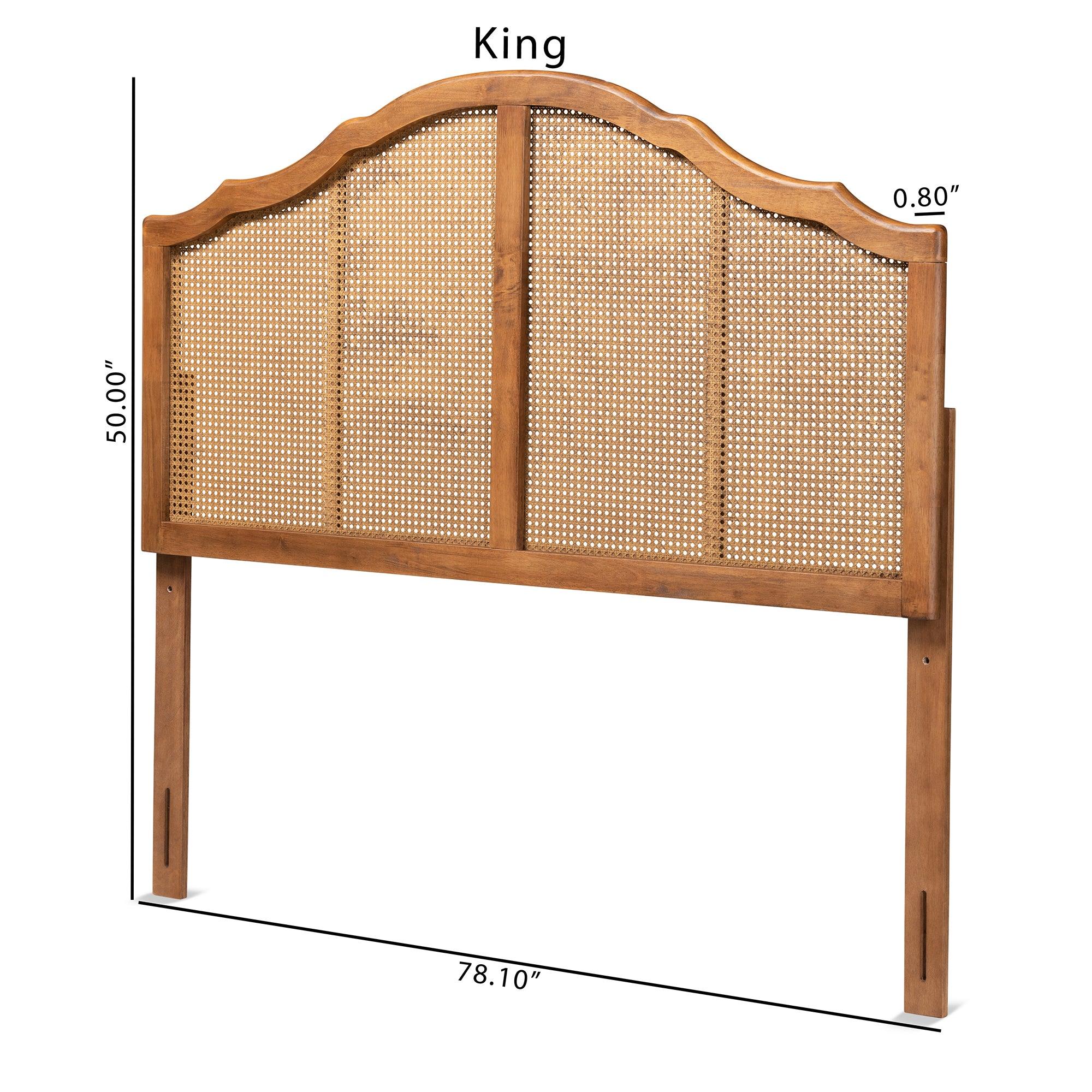 Iris Vintage Classic and Traditional Ash Finished Wood and Synthetic Rattan Arched Headboard
