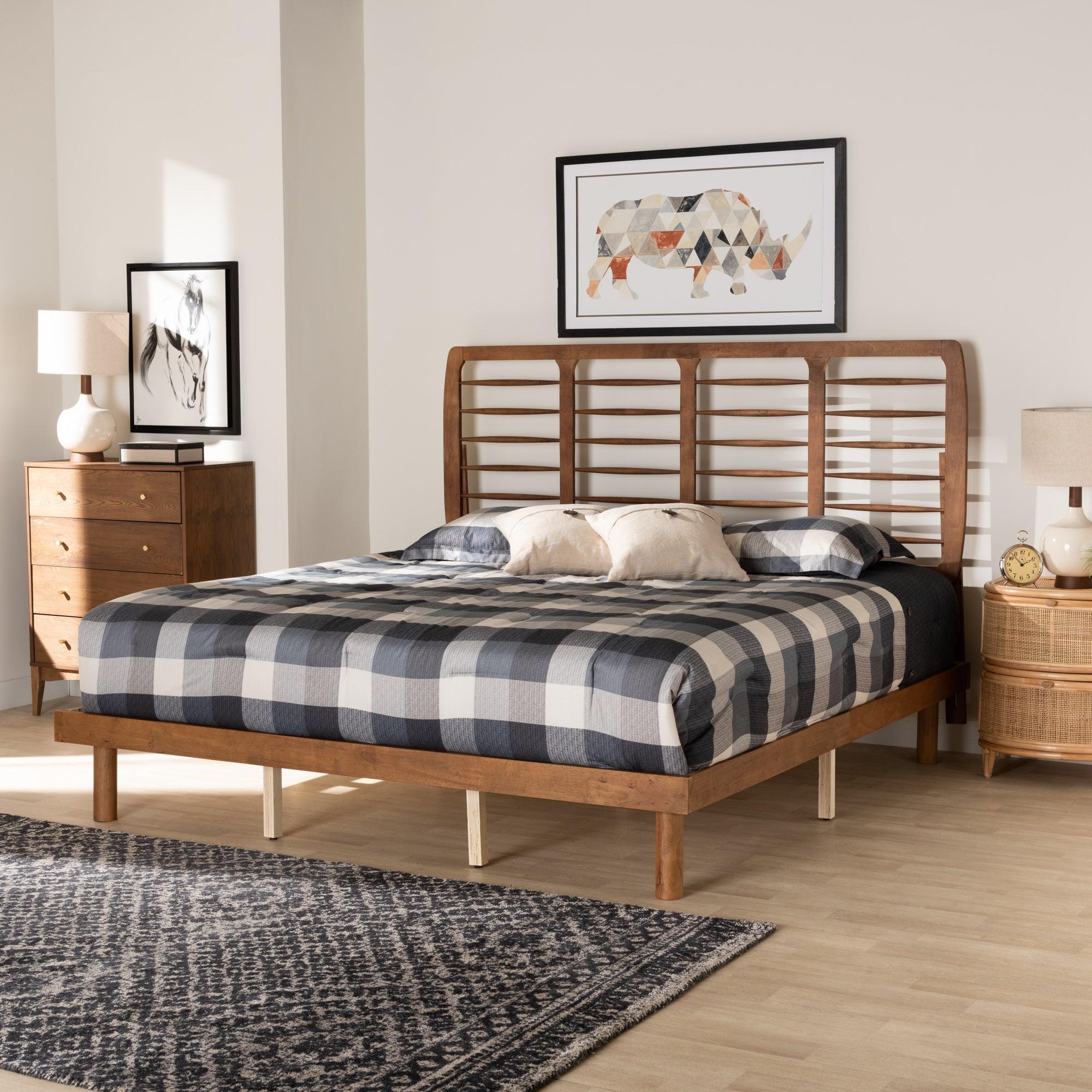 Petra Mid-Century Modern Ash Finished Wood Platform Bed