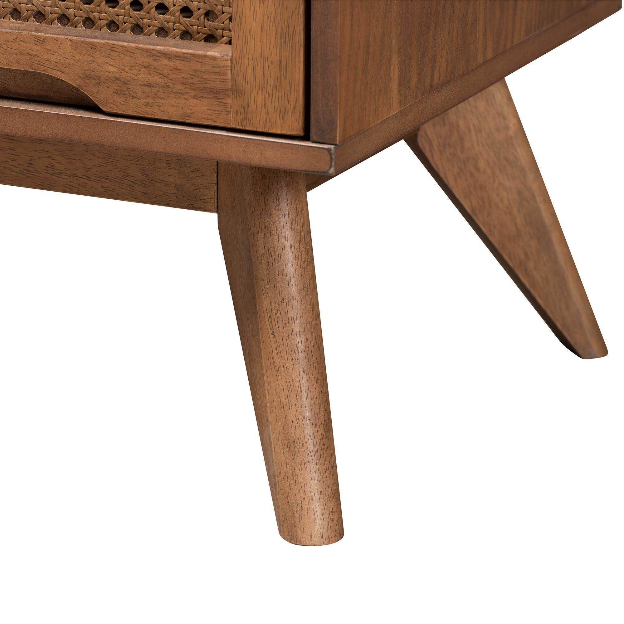 Melora Mid-Century Modern Finished Wood and Rattan 5-Piece Bedroom Set