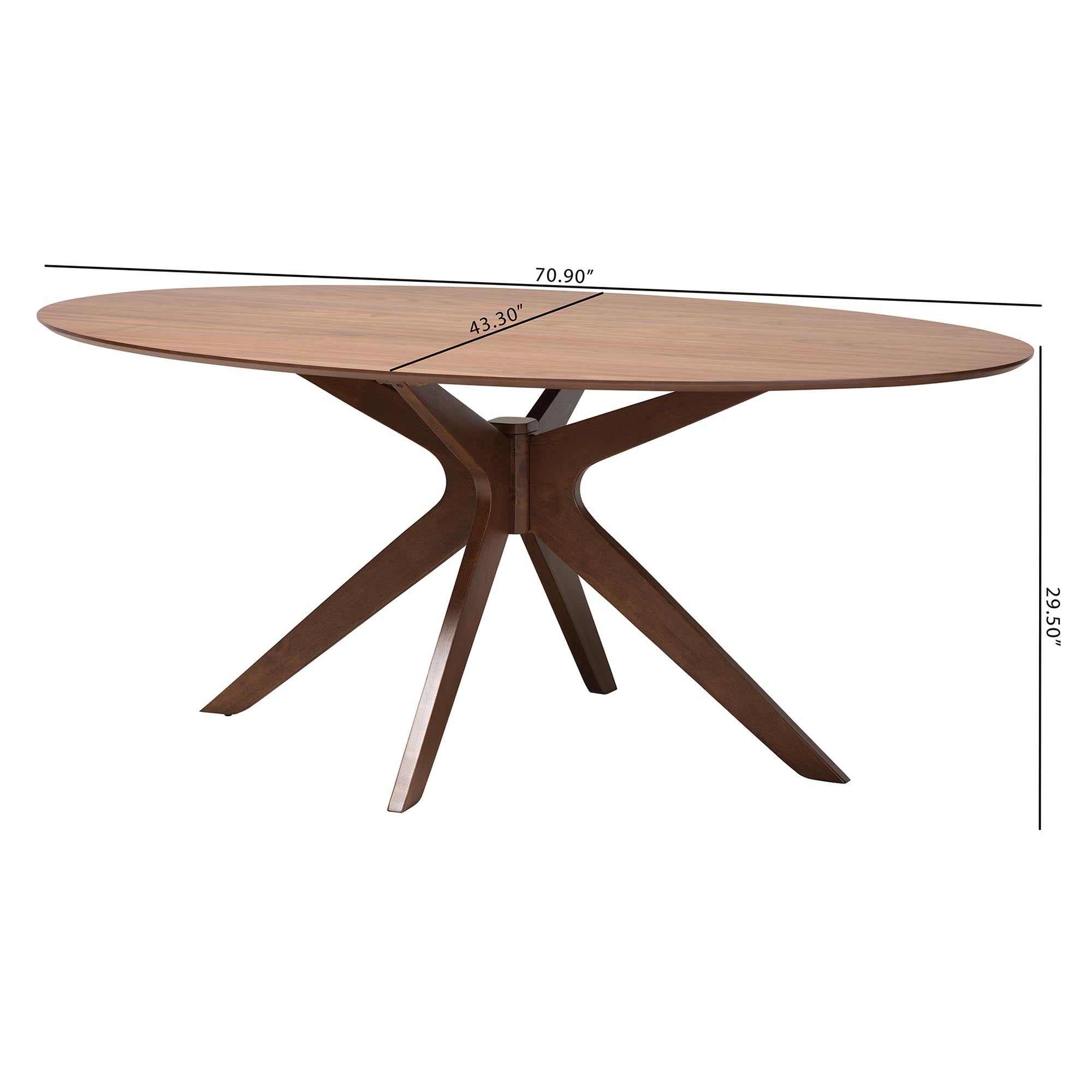 Monte Mid-Century Modern Finished Wood 71-Inch Oval Dining Table