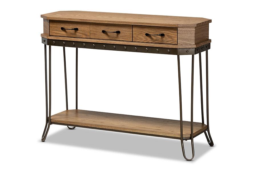 Kellyn Vintage Rustic Industrial Finished Wood and Finished Metal 3-Drawer Console Table