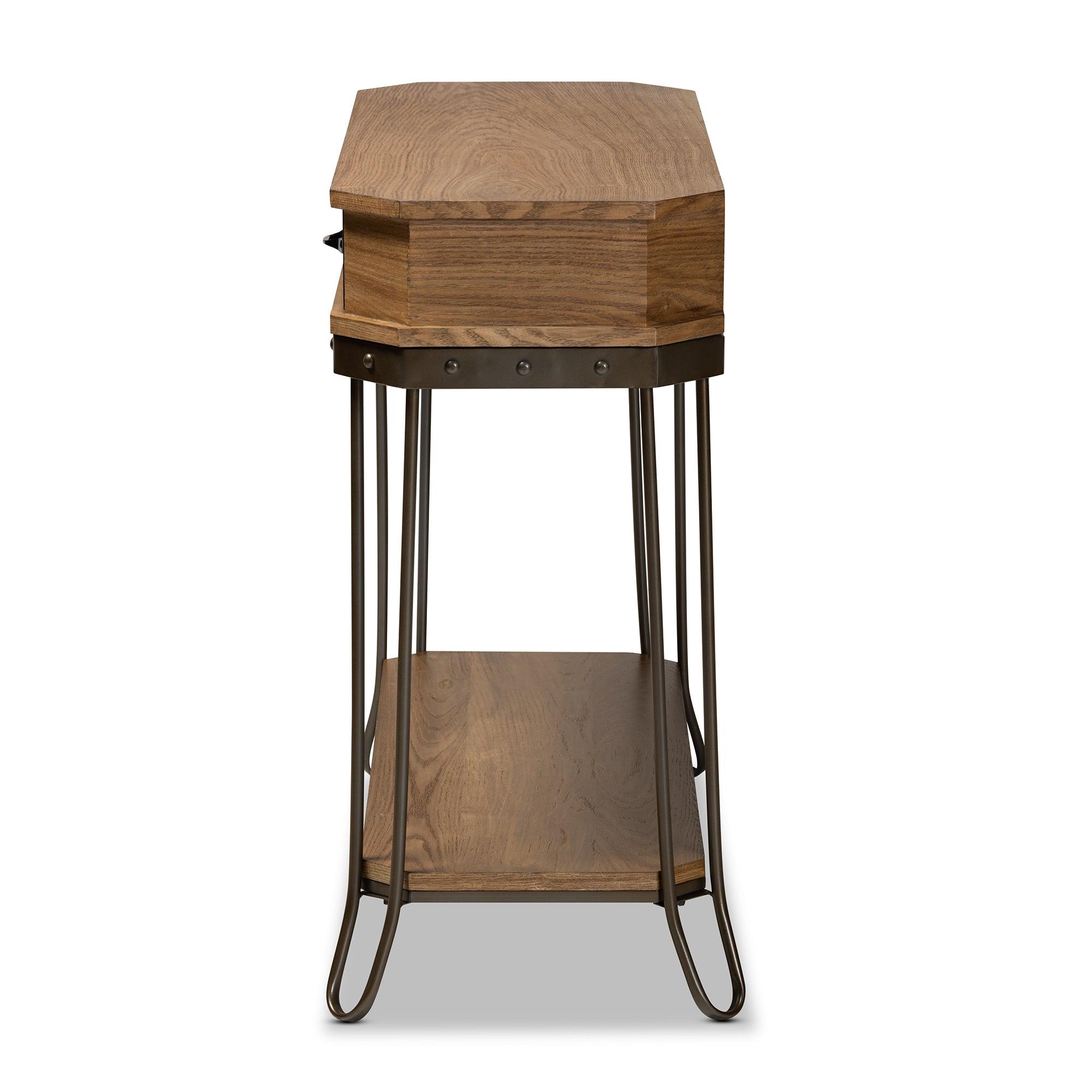 Kellyn Vintage Rustic Industrial Finished Wood and Finished Metal 3-Drawer Console Table