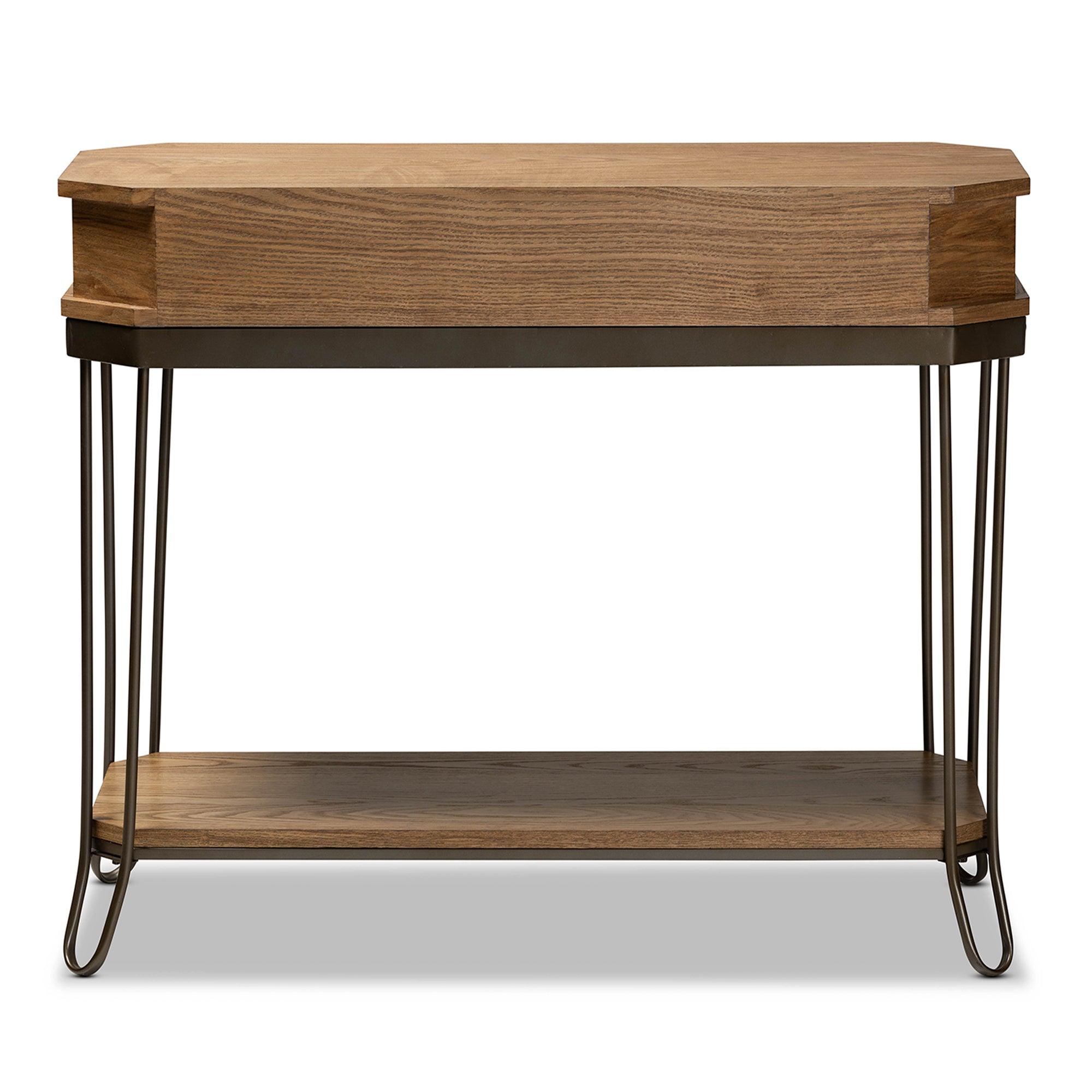 Kellyn Vintage Rustic Industrial Finished Wood and Finished Metal 3-Drawer Console Table