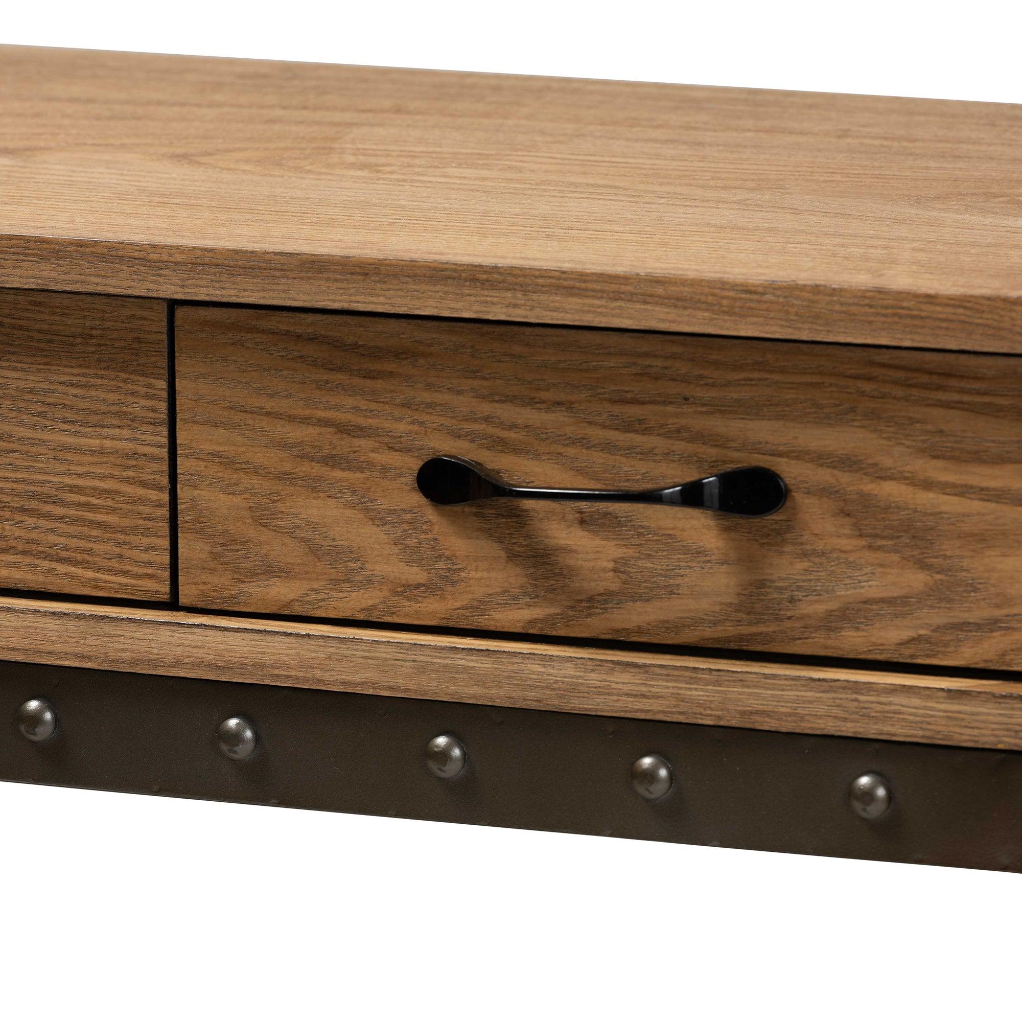 Kellyn Vintage Rustic Industrial Finished Wood and Finished Metal 3-Drawer Console Table
