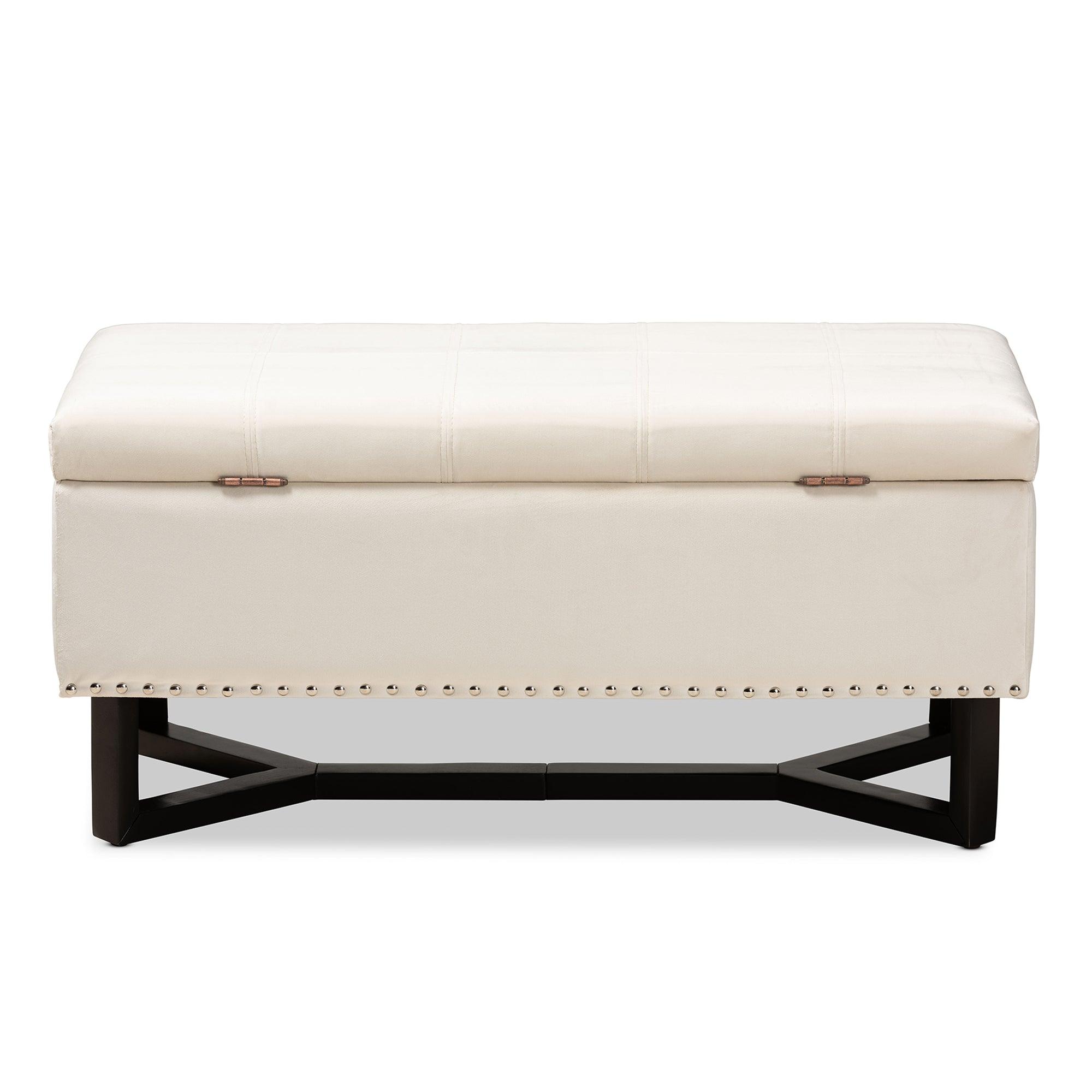 Esther Modern and Contemporary Velvet Fabric Upholstered and Finished Wood Storage Ottoman