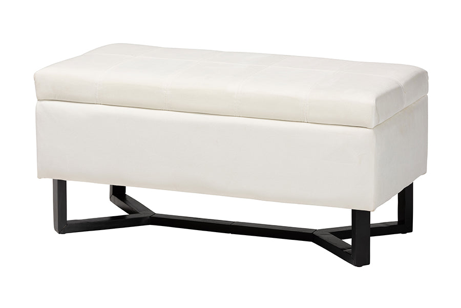 Esther Modern and Contemporary Velvet Fabric Upholstered and Finished Wood Storage Ottoman