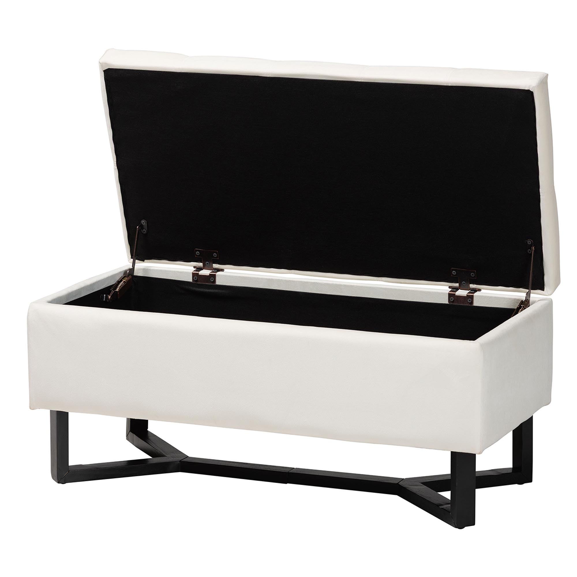 Esther Modern and Contemporary Velvet Fabric Upholstered and Finished Wood Storage Ottoman