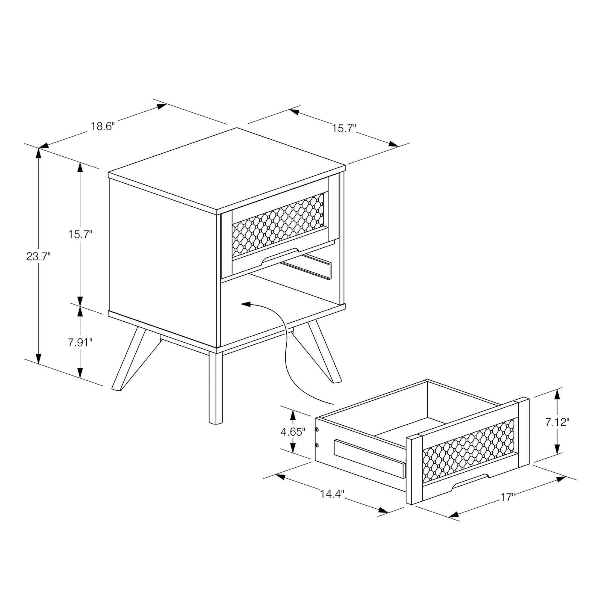 Barrett Mid-Century Modern Finished Wood and Synthetic Rattan 2-Drawer Nightstand