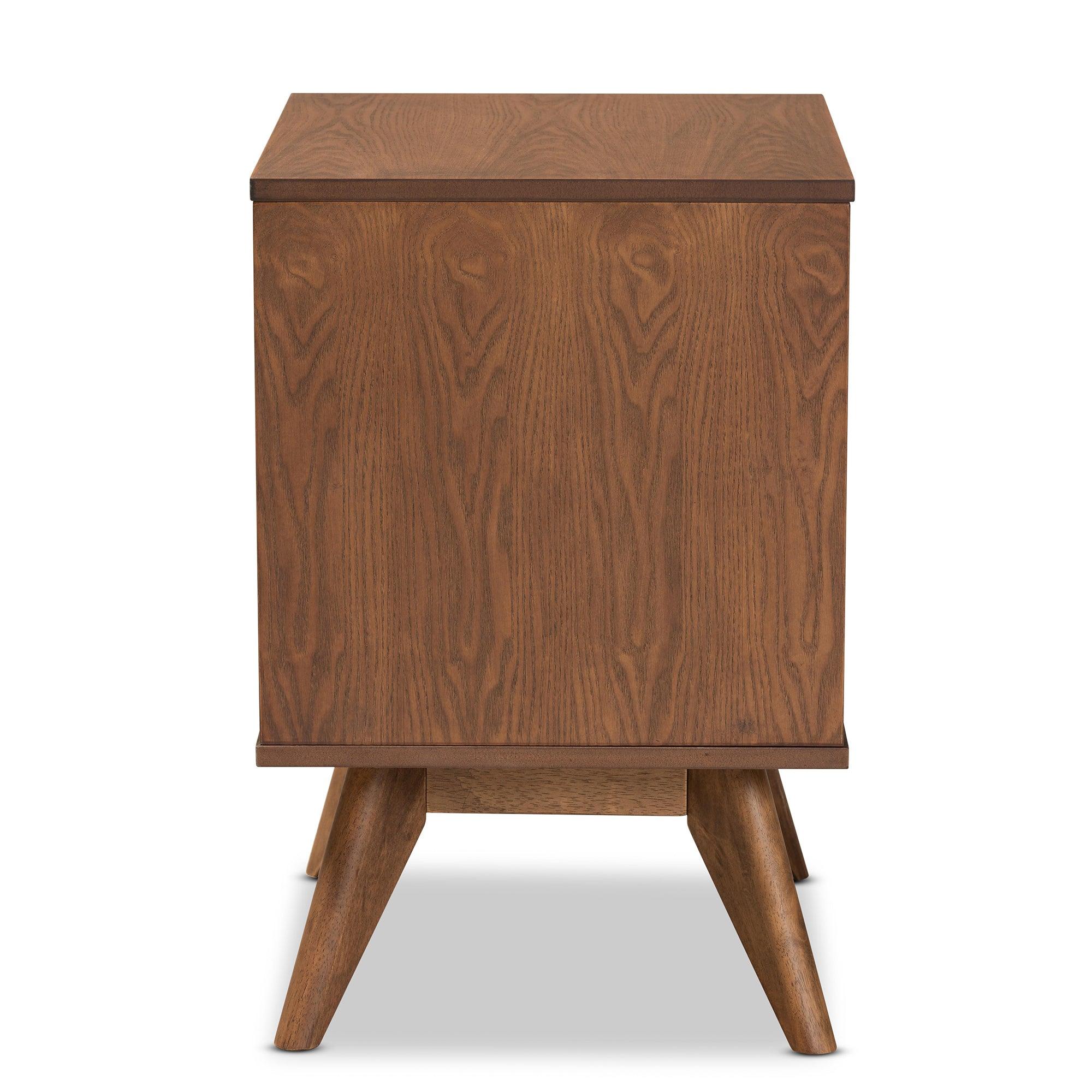 Barrett Mid-Century Modern Finished Wood and Synthetic Rattan 2-Drawer Nightstand