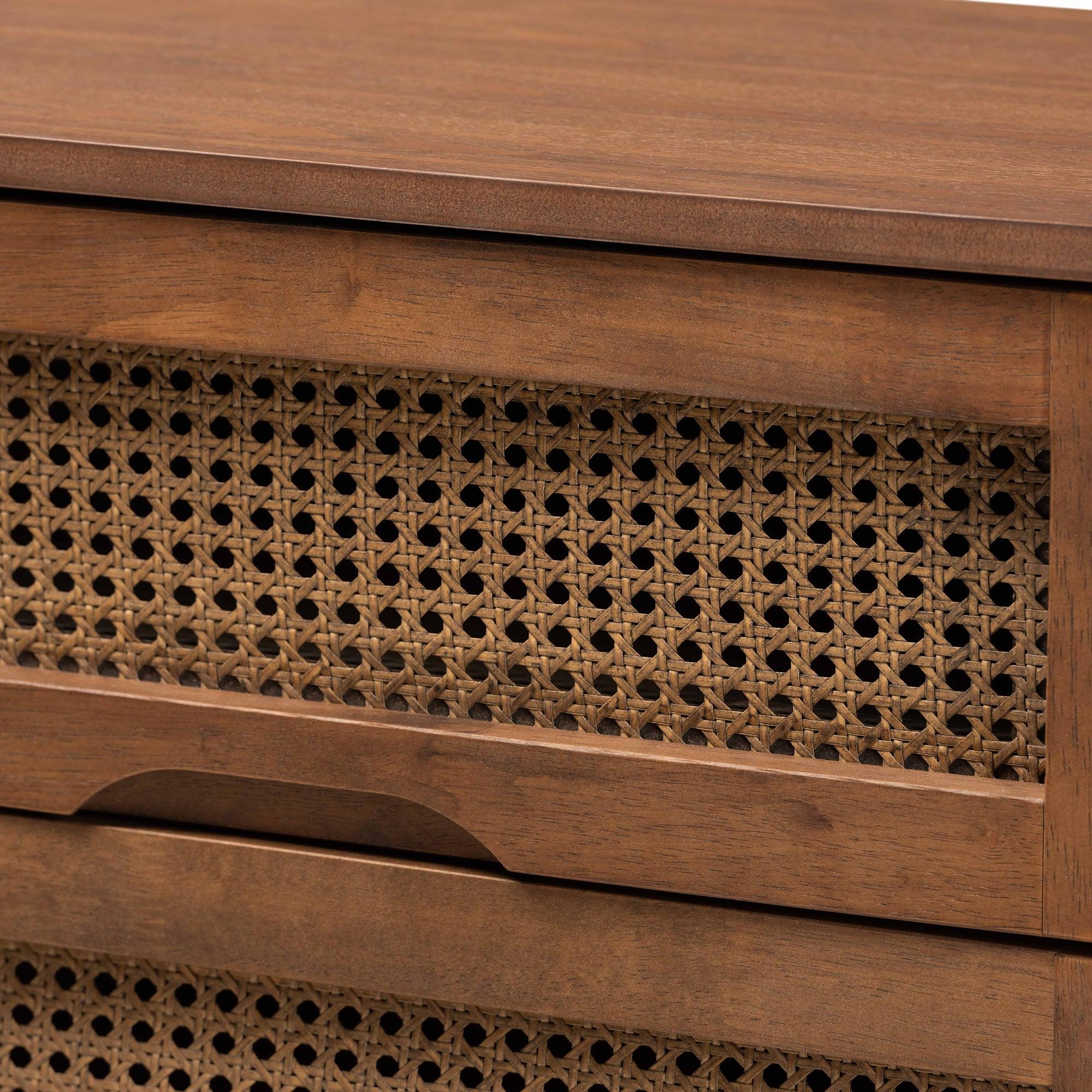 Barrett Mid-Century Modern Finished Wood and Synthetic Rattan 6-Drawer Dresser