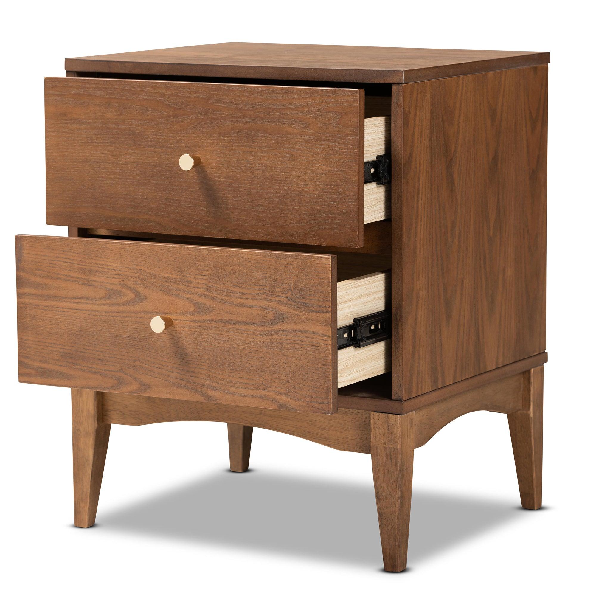 Landis Mid-Century Modern Ash Finished Wood 2-Drawer Nightstand