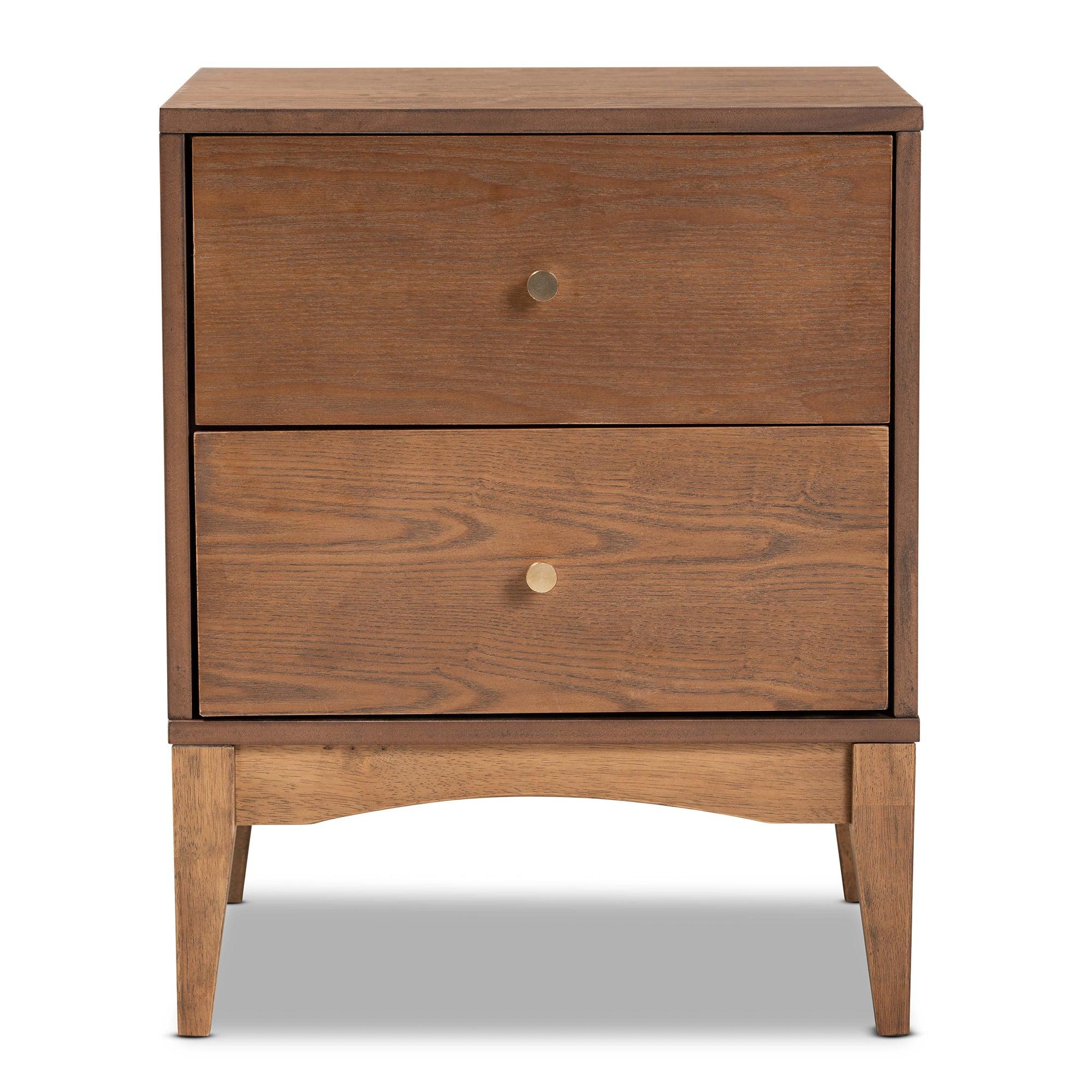 Landis Mid-Century Modern Ash Finished Wood 2-Drawer Nightstand