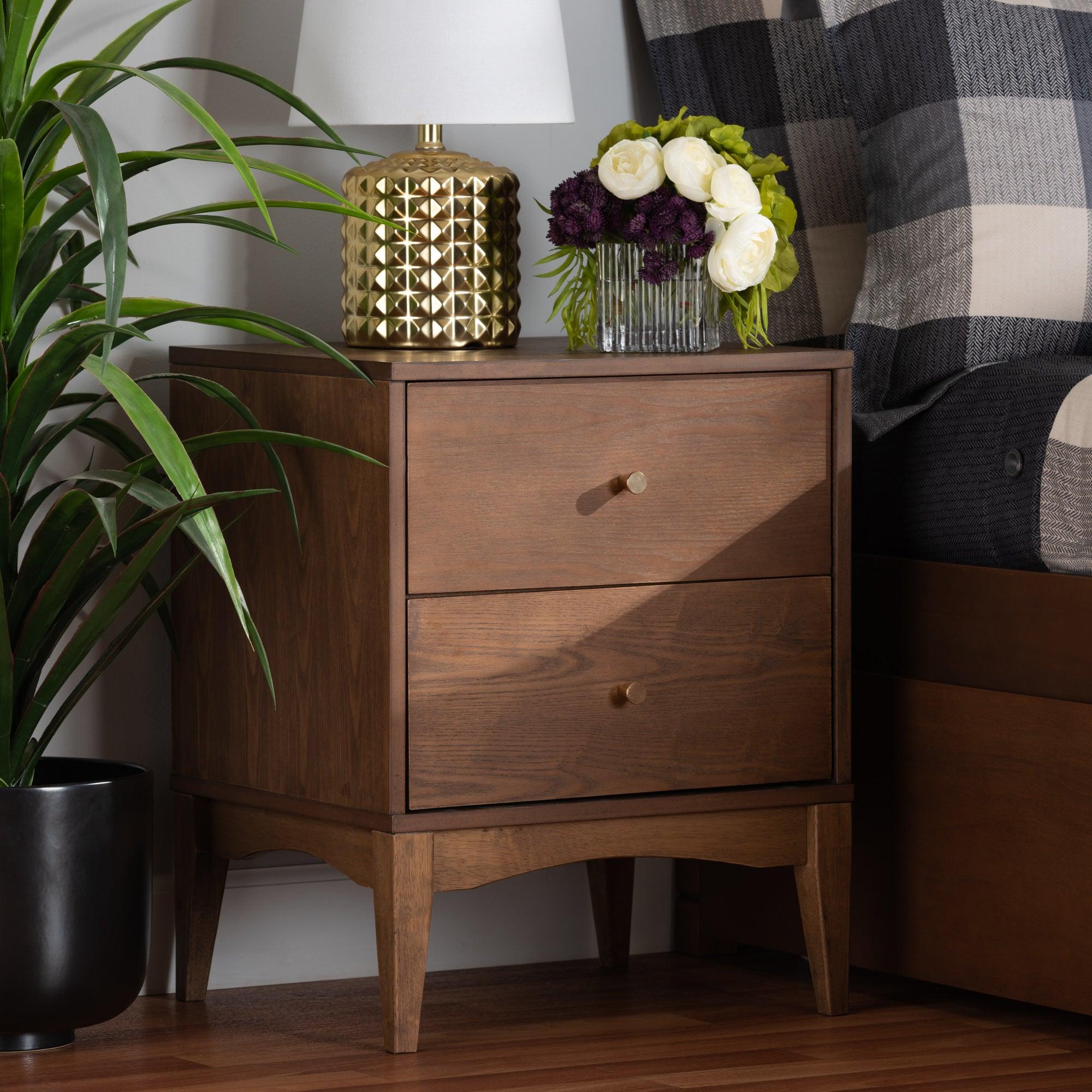 Landis Mid-Century Modern Ash Finished Wood 2-Drawer Nightstand