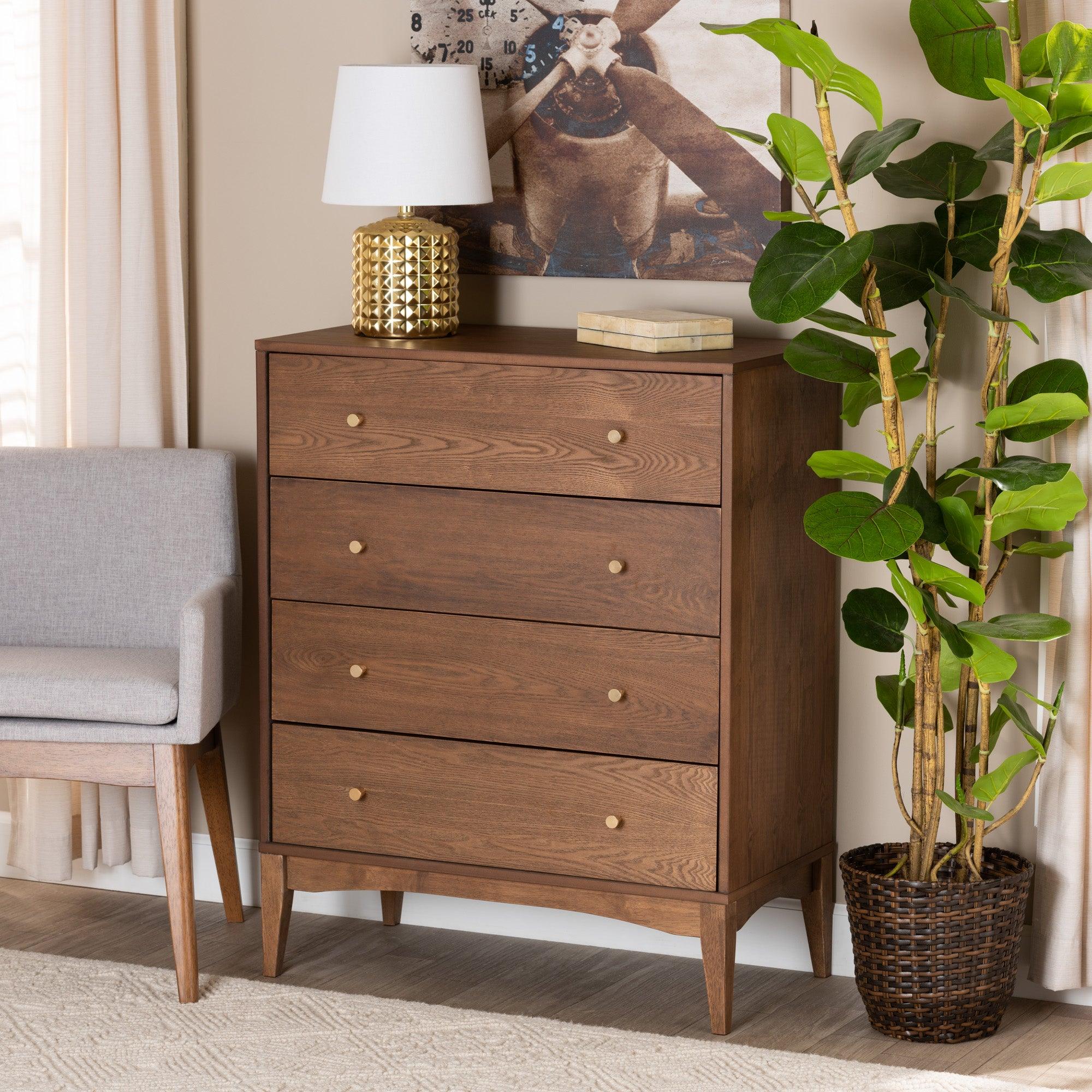 Landis Mid-Century Modern Ash Finished Wood 4-Drawer Chest