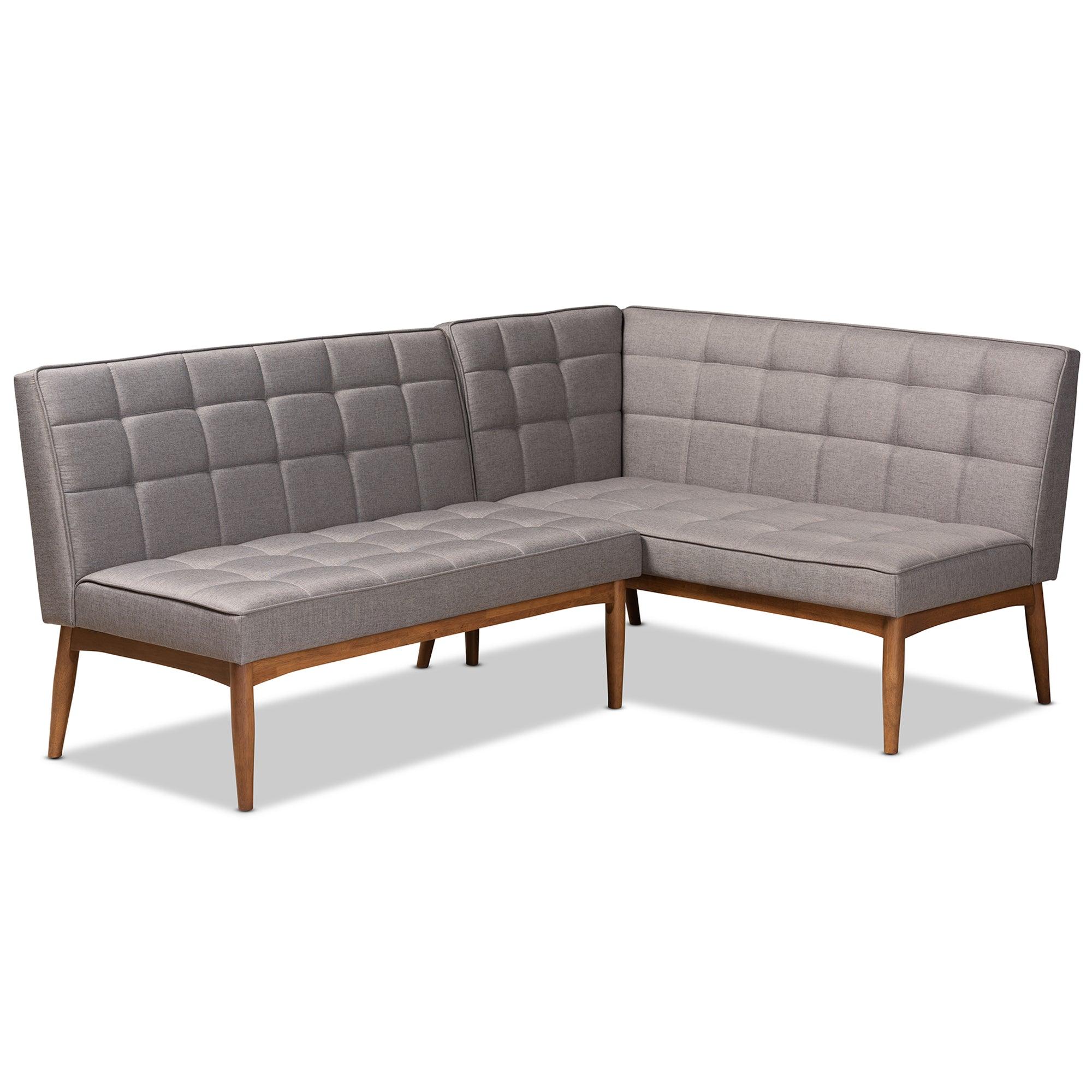 Sanford Mid-Century Modern Fabric Upholstered and Finished Wood 2-Piece Dining Nook Banquette Set