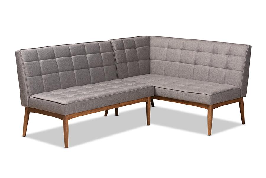 Sanford Mid-Century Modern Fabric Upholstered and Finished Wood 2-Piece Dining Nook Banquette Set